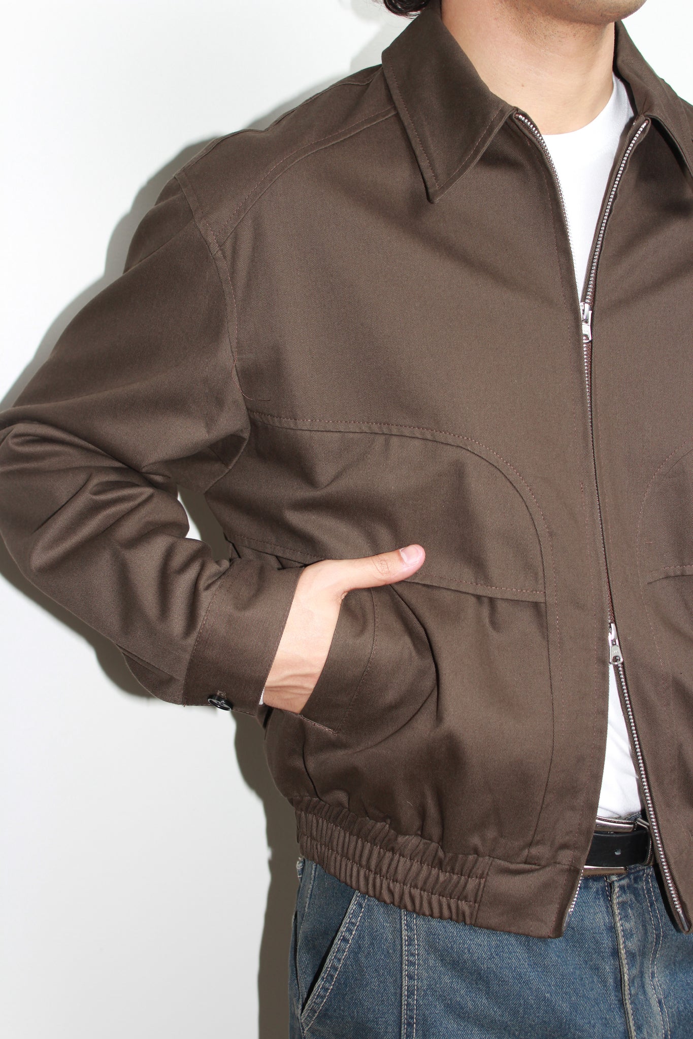 Curved Blouson Jacket in Brown