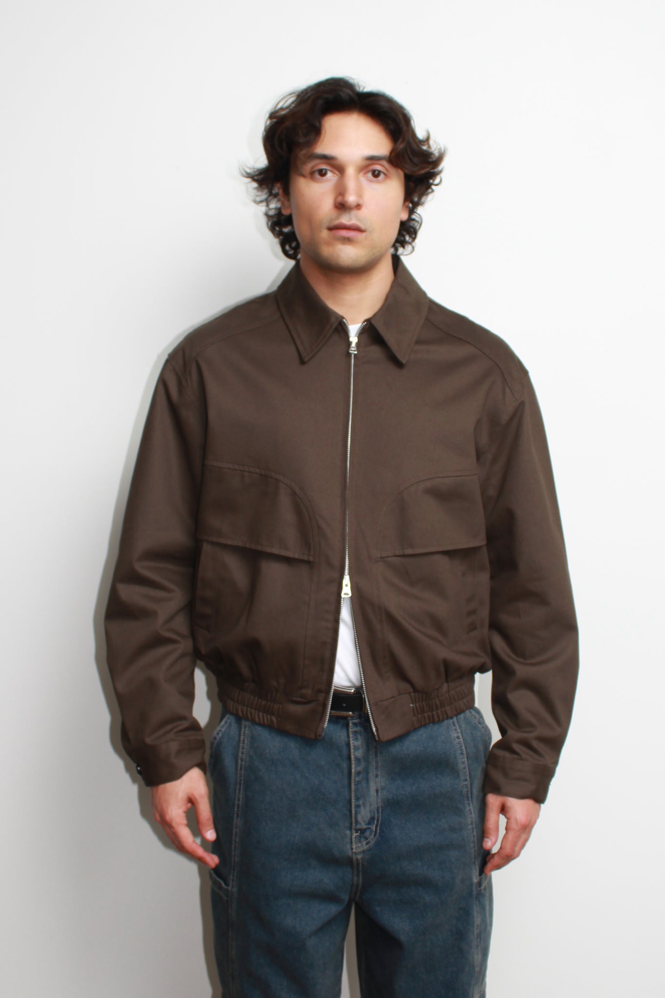 Curved Blouson Jacket in Brown