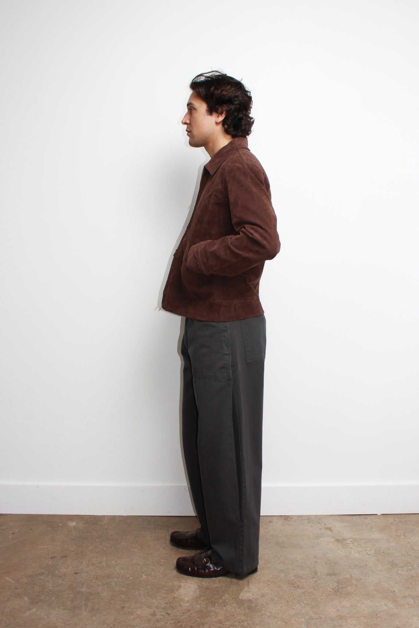 Curved suede Jacket in Brown