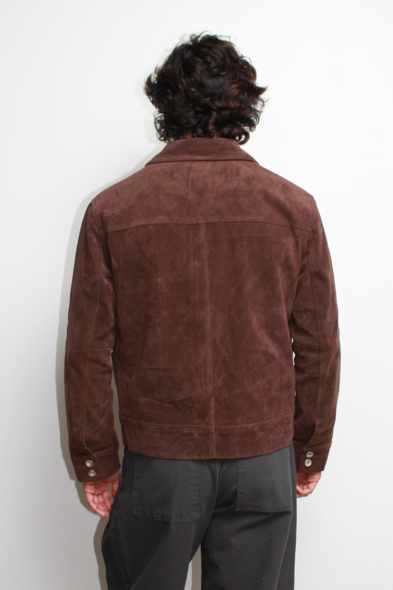 Curved suede Jacket in Brown