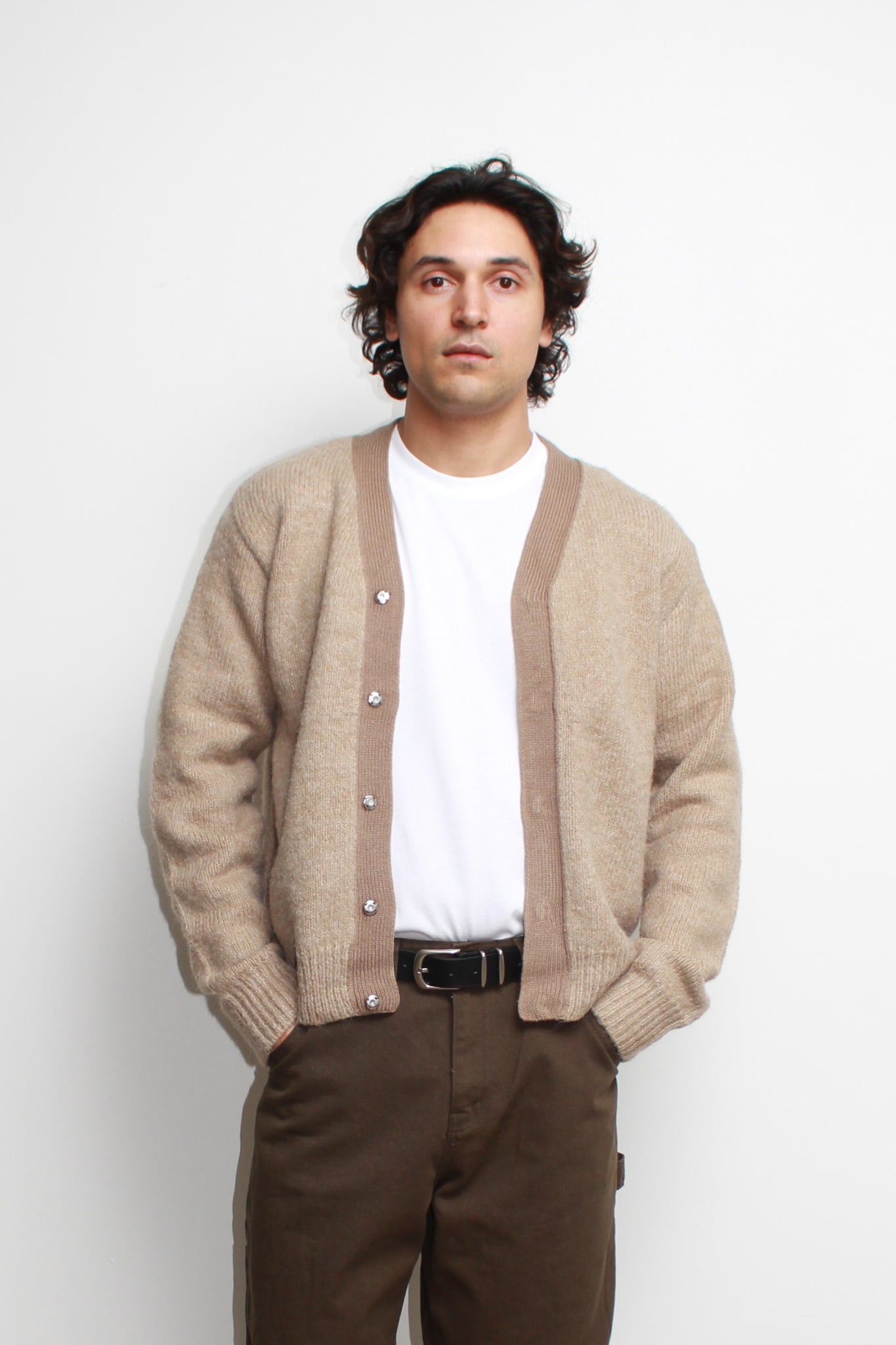 Lemay Snap Button Cardigan in Beige