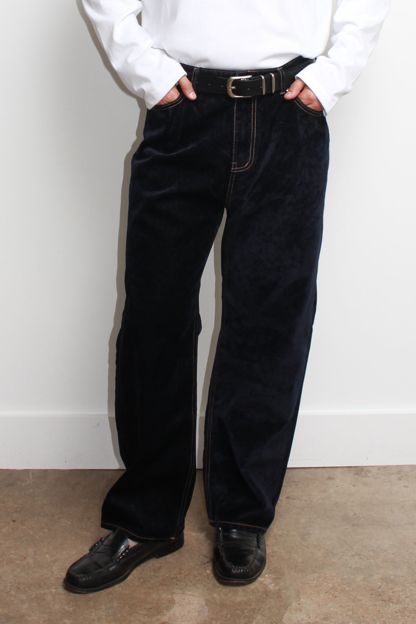 Velvet Denim Pants in Dark Blue