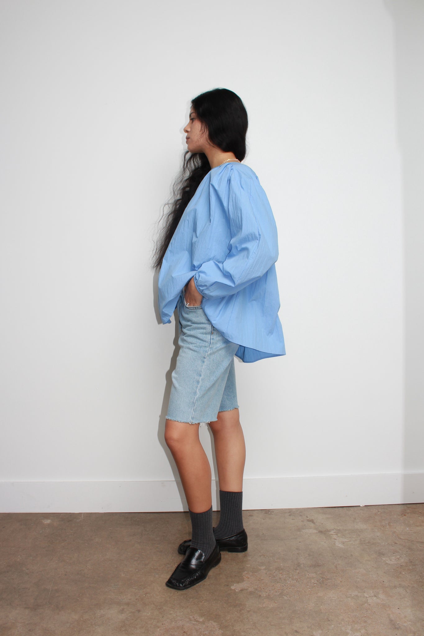 Oversized Shirring Top in Blue