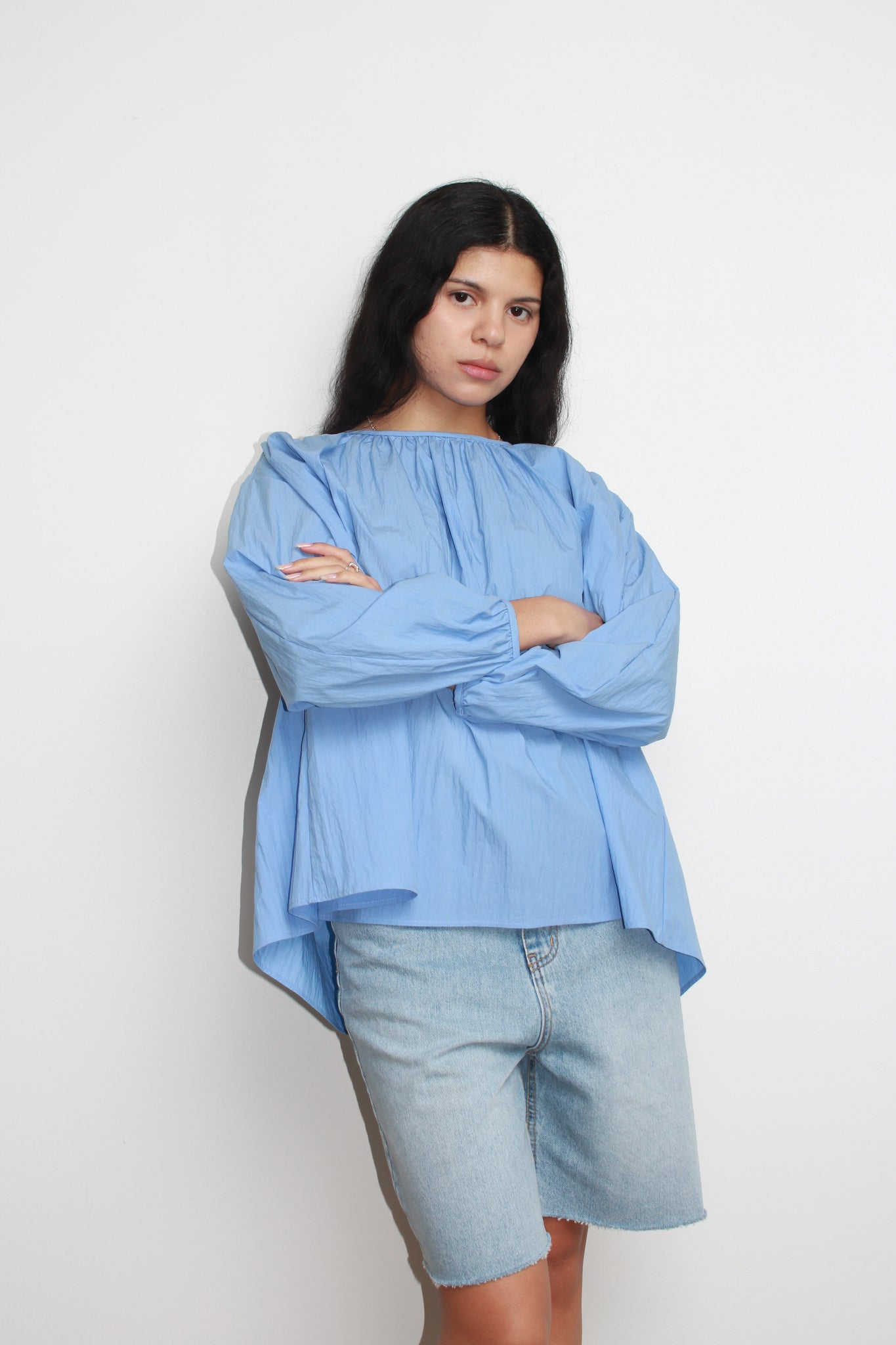 Oversized Shirring Top in Blue