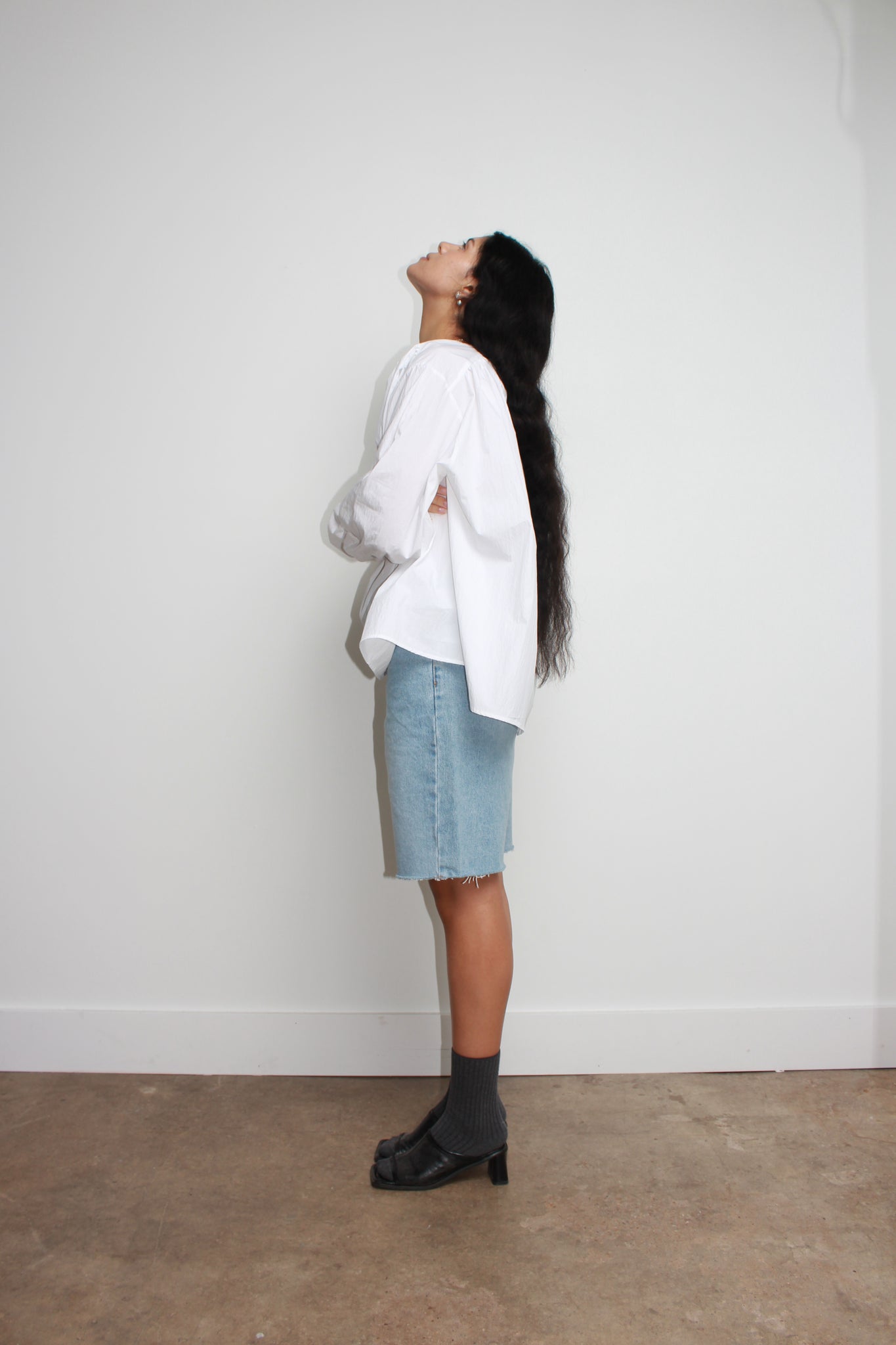Oversized Shirring Top in White