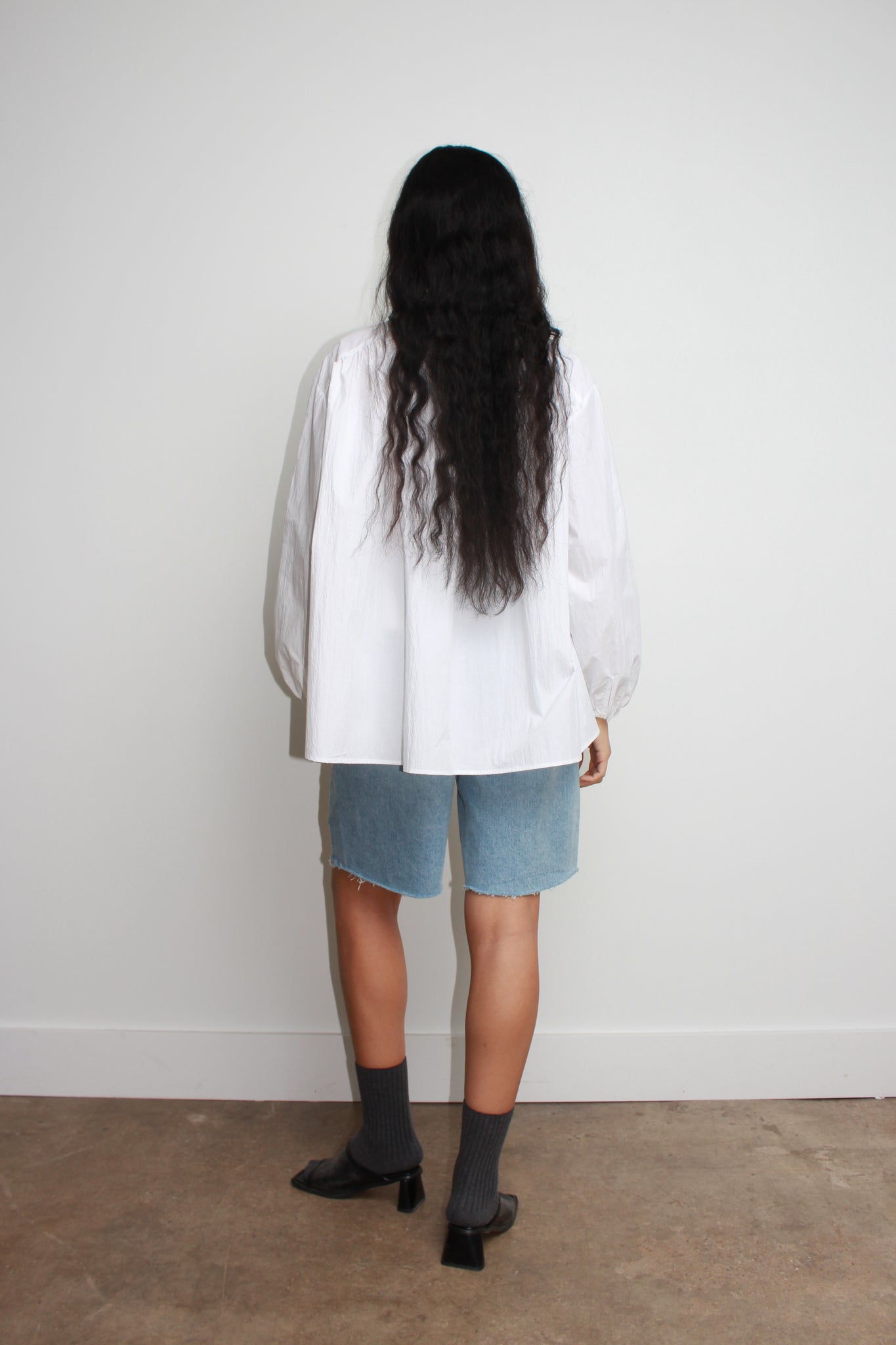 Oversized Shirring Top in White
