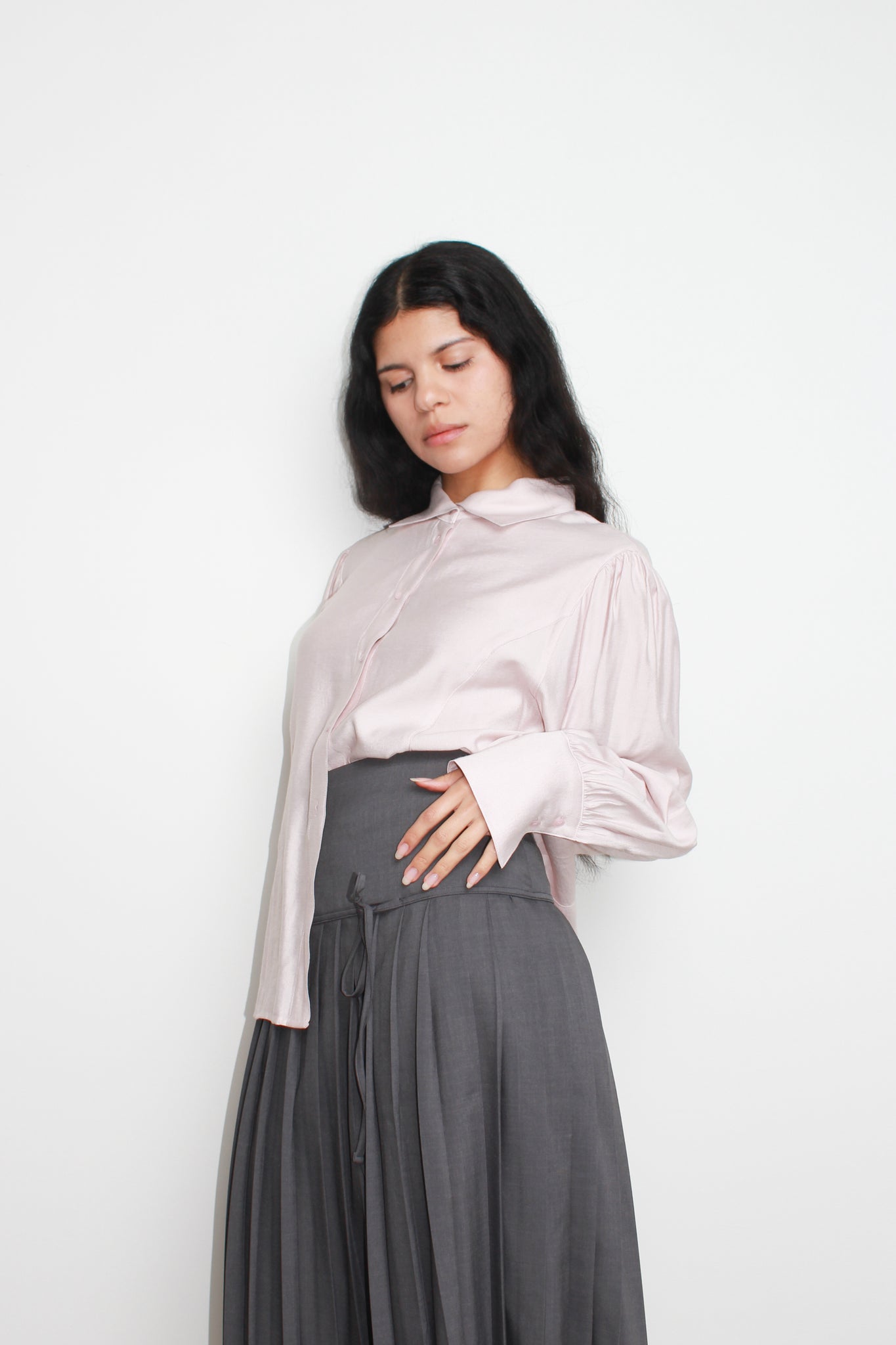 Rose Puff Silky Blouse in Pink rose