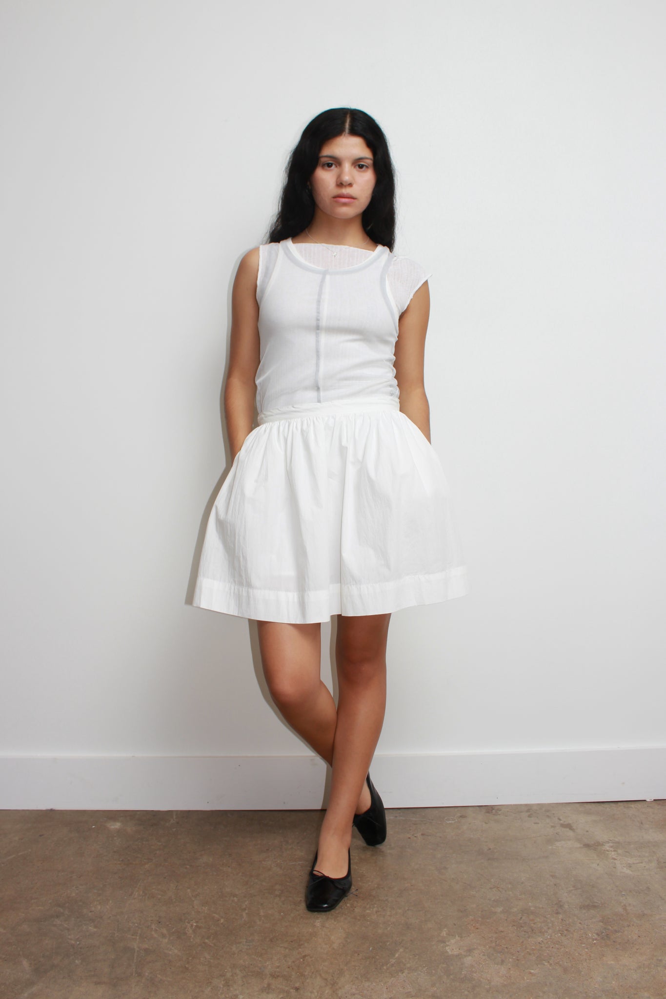 Breeze Shirring Mini Skirt in White