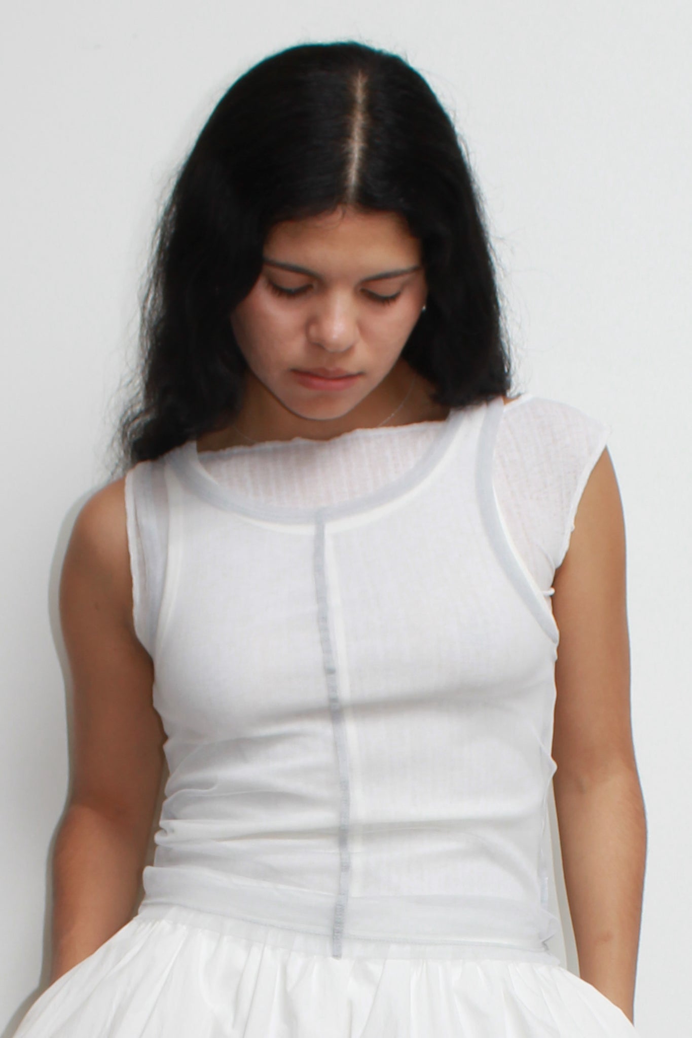 Three Layered Mesh Top in off white