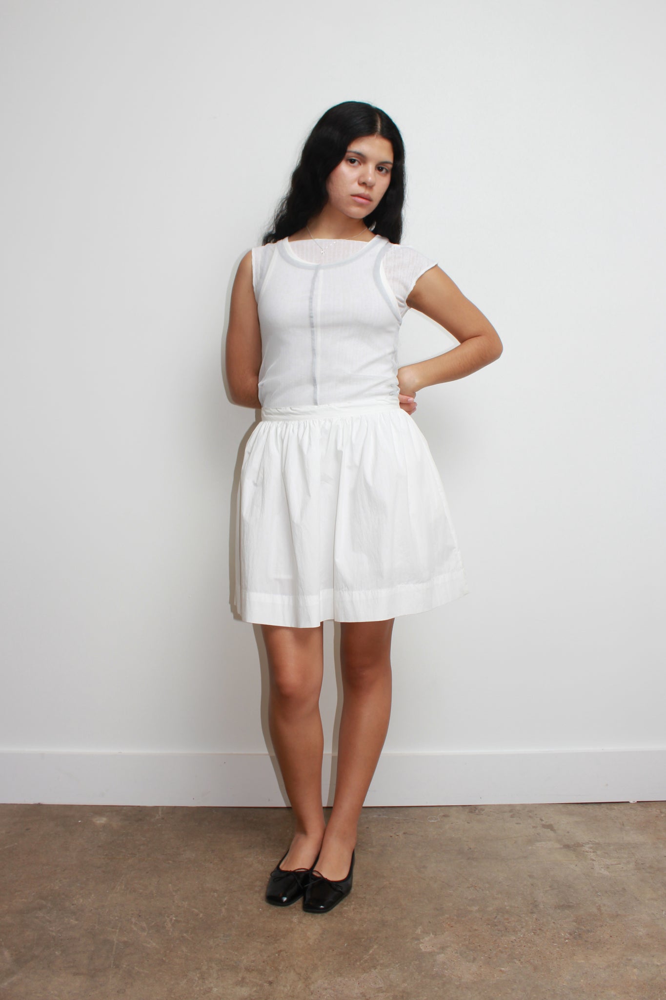 Breeze Shirring Mini Skirt in White