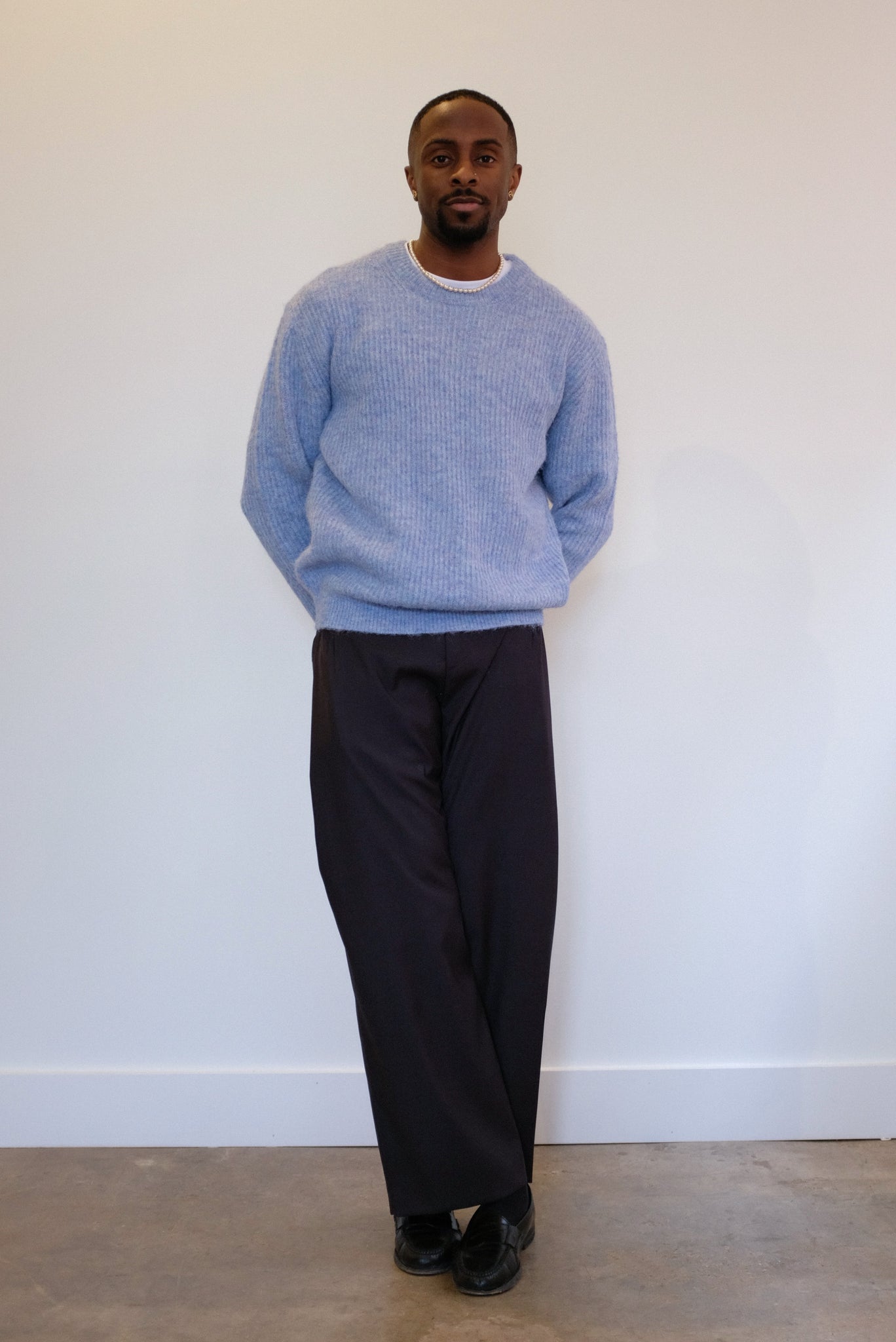 Alpaca mixed color sweater in Sky Blue