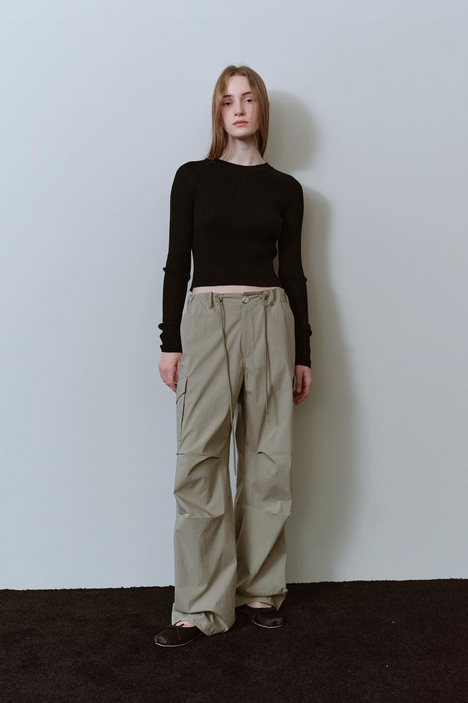 String Cargo Pants in Khaki