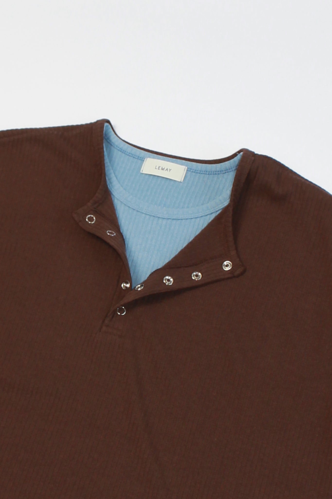 Ribbed Double Layered Henley Neck Top in Brown