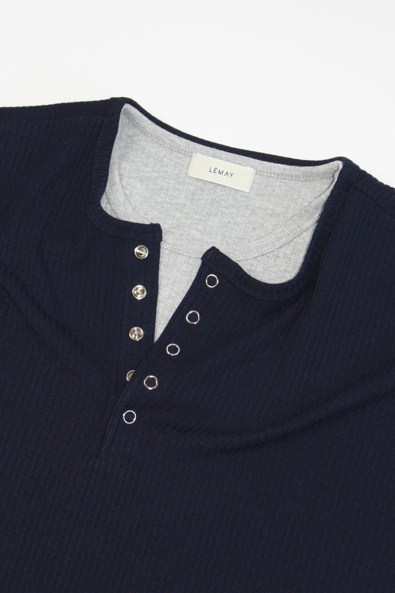 Ribbed Double Layered Henley Neck Top in Navy