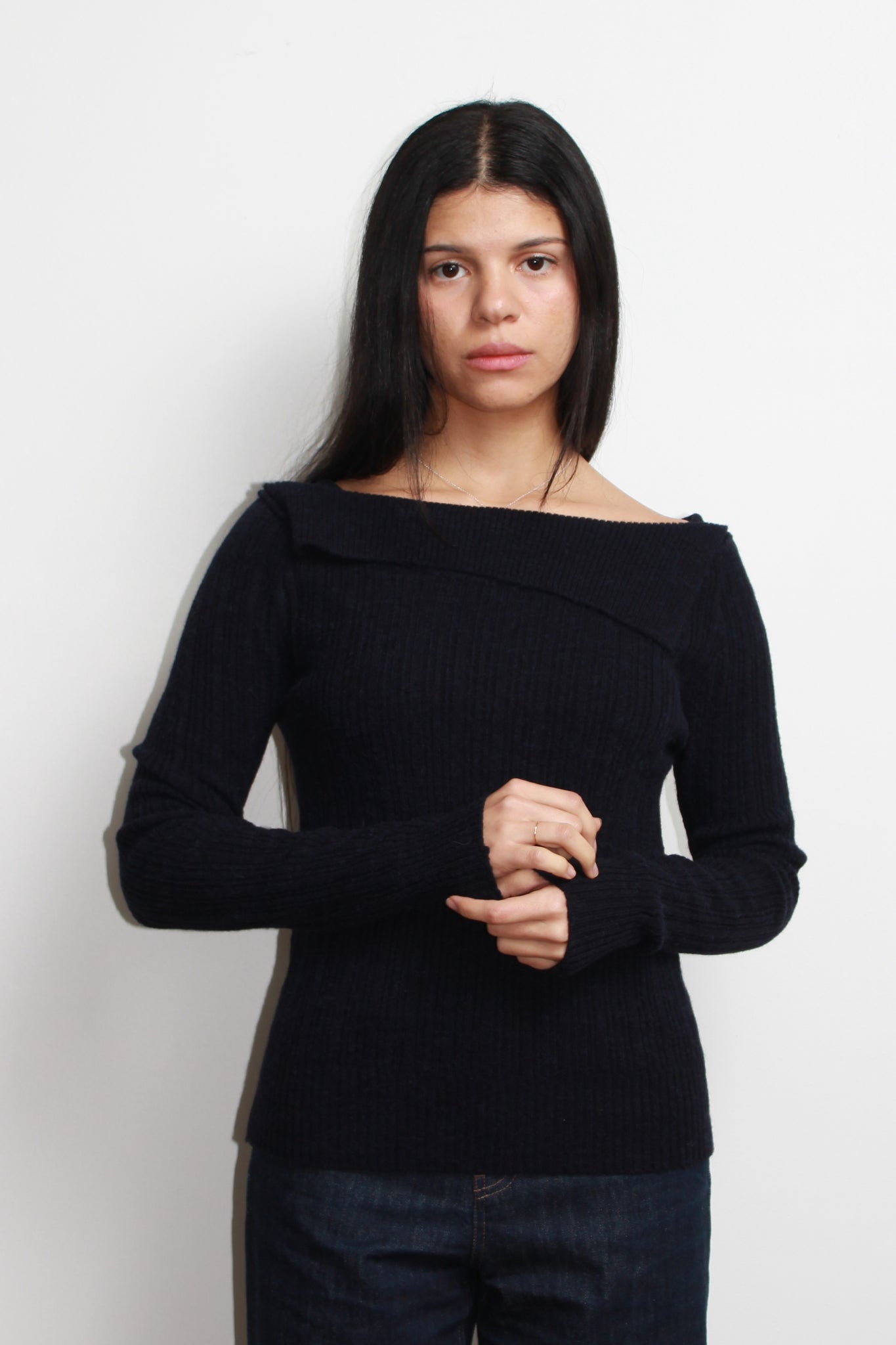 Alpaca Ribbed Off Shoulder Knit