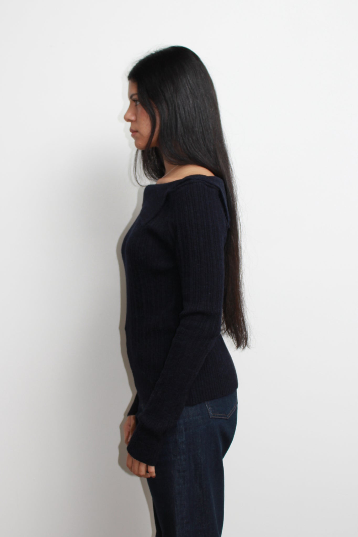 Alpaca Ribbed Off Shoulder Knit