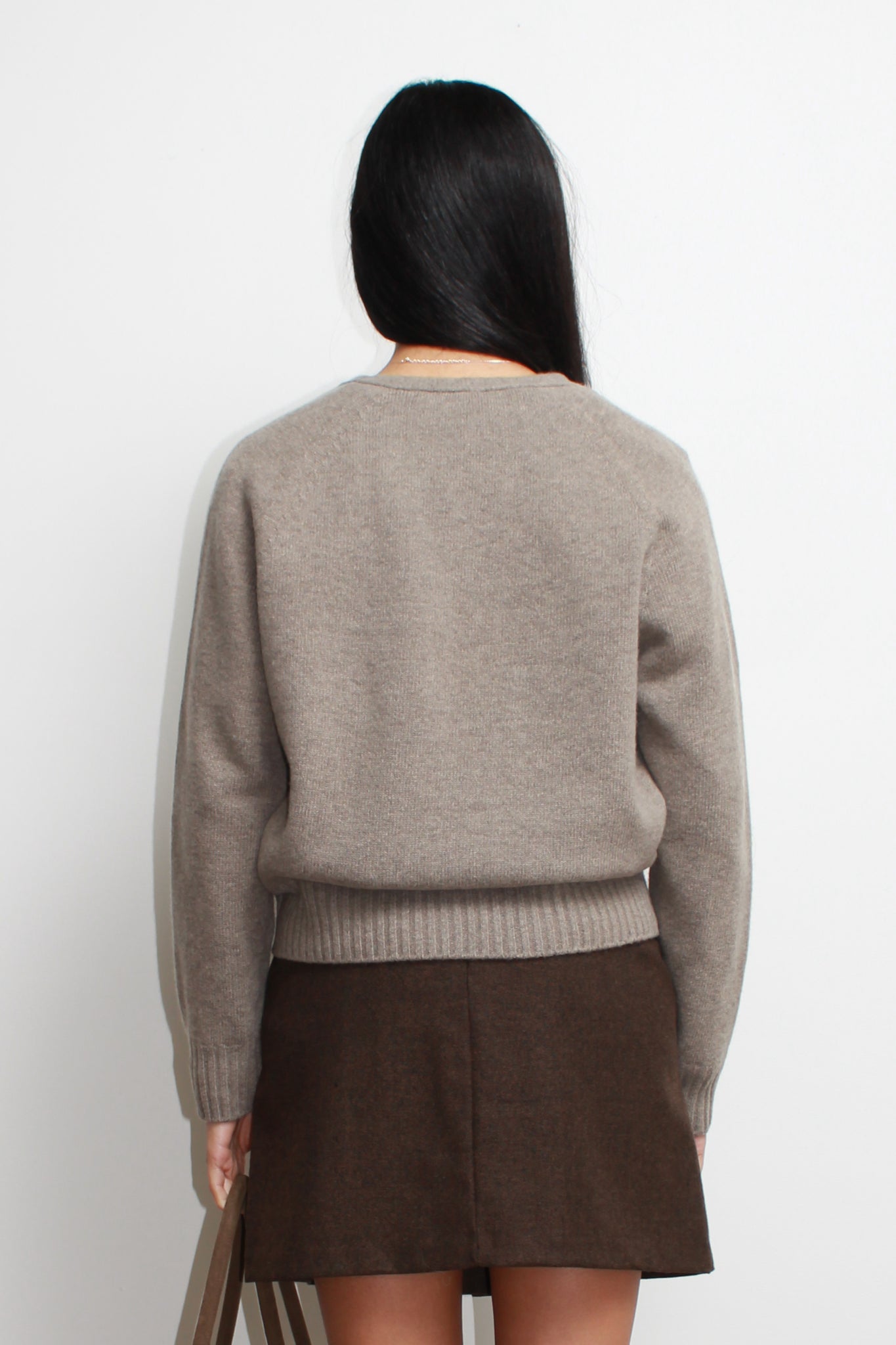 Wholegarment V-Neck Wool Sweater in Beige