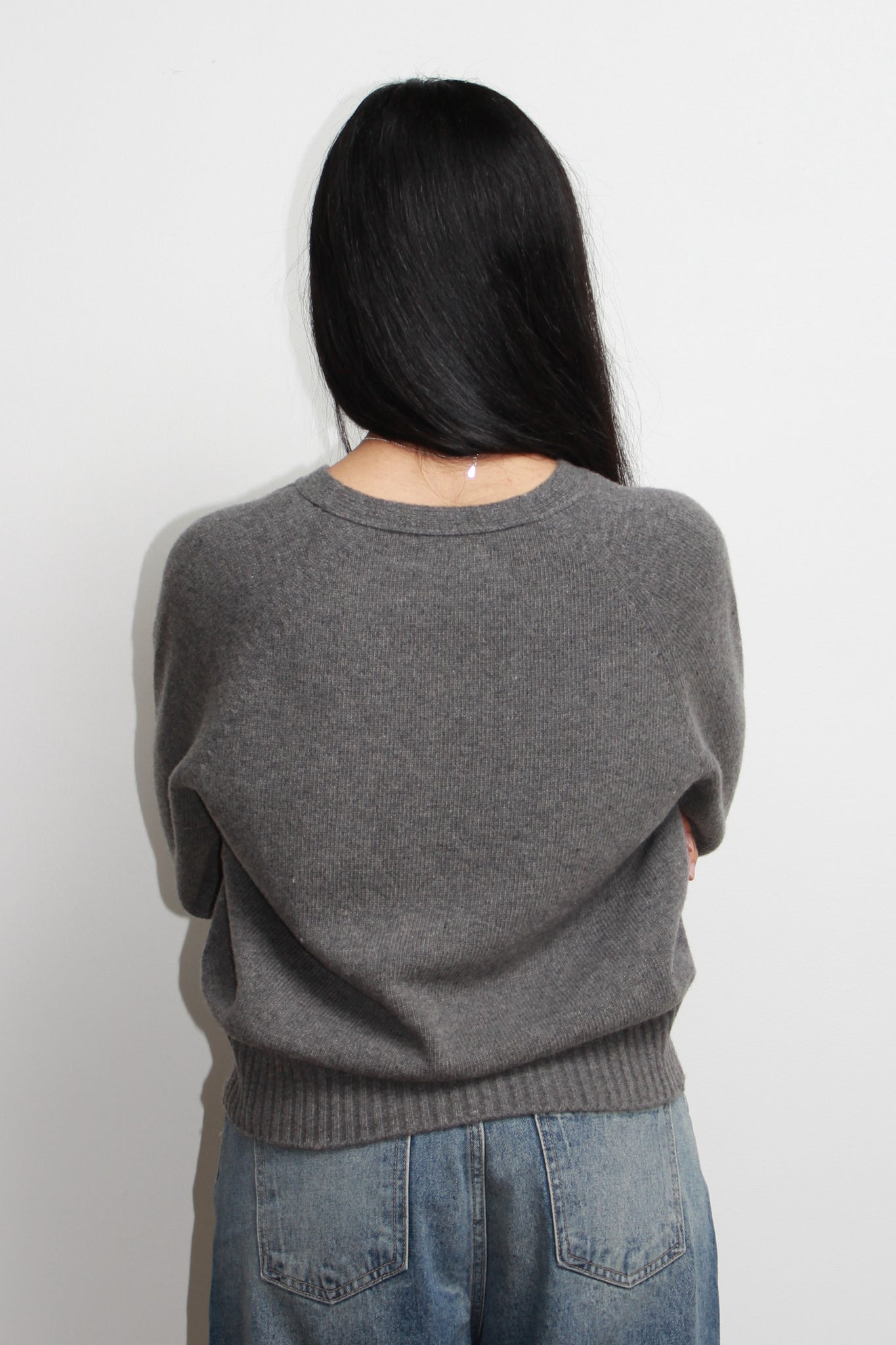 Wholegarment V-Neck Wool Sweater in Brown