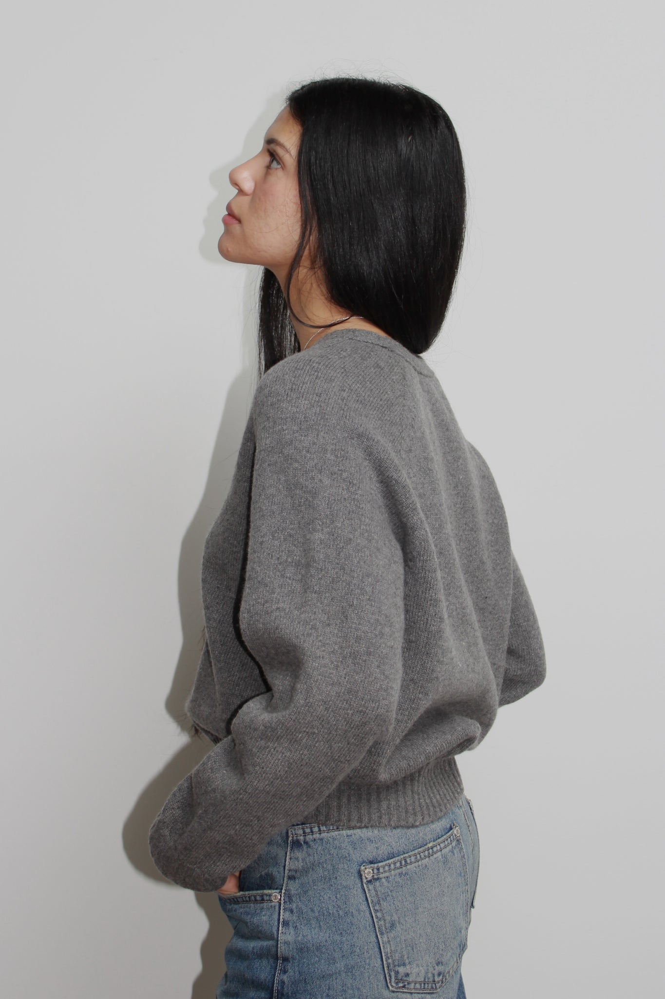 Wholegarment V-Neck Wool Sweater in Brown