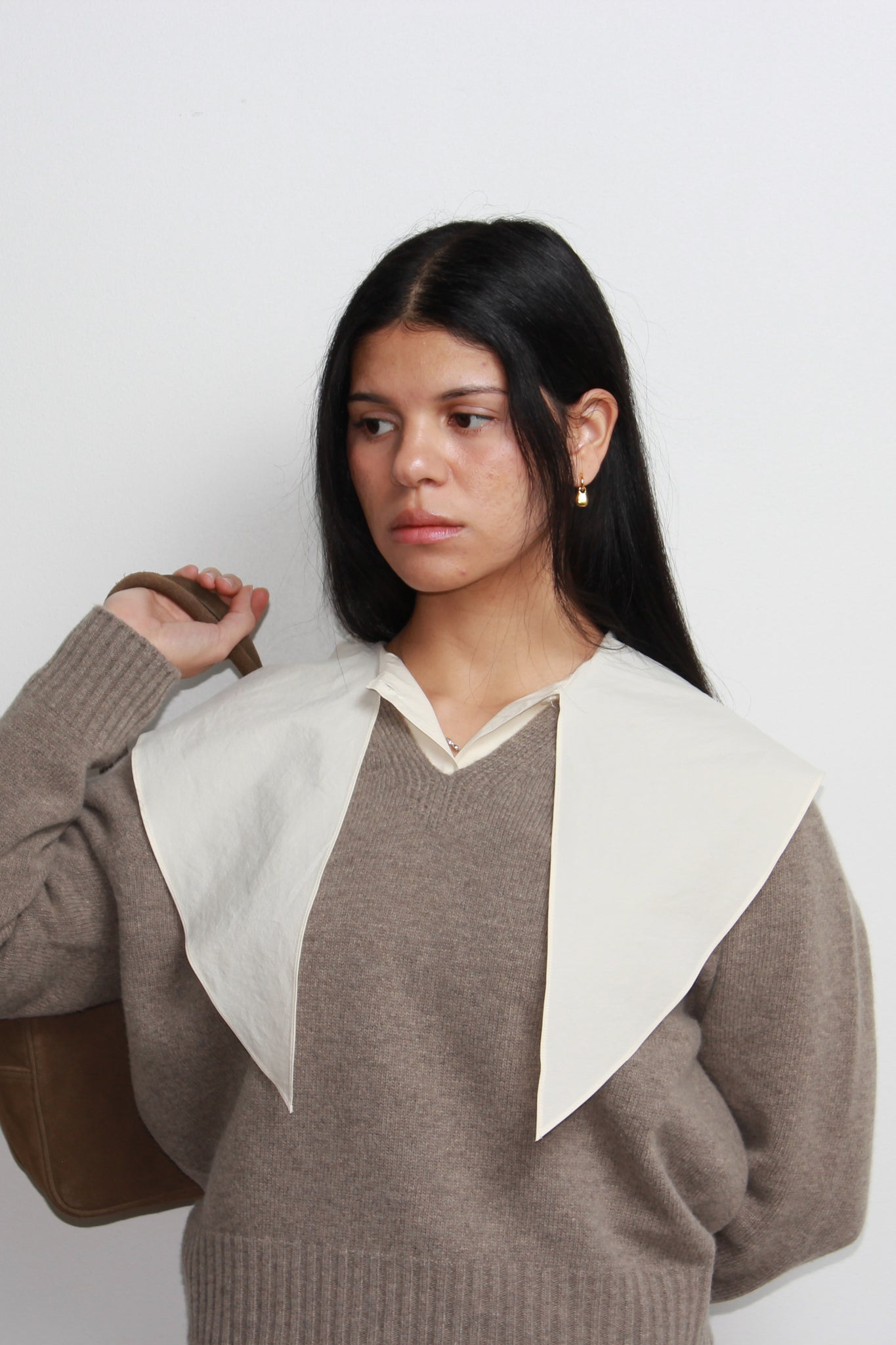 Wholegarment V-Neck Wool Sweater in Beige