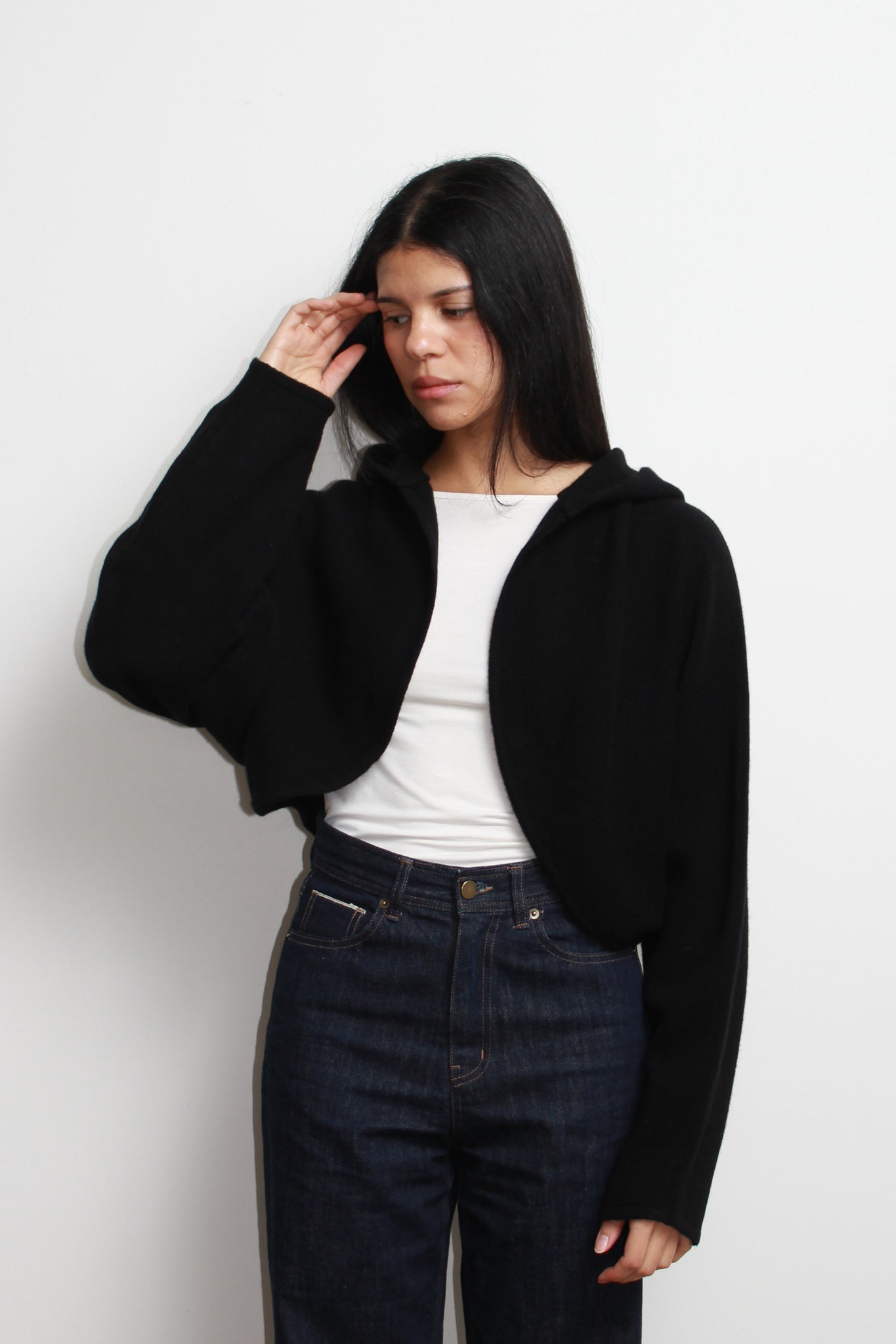 Dolman Hood Cardigan in Black