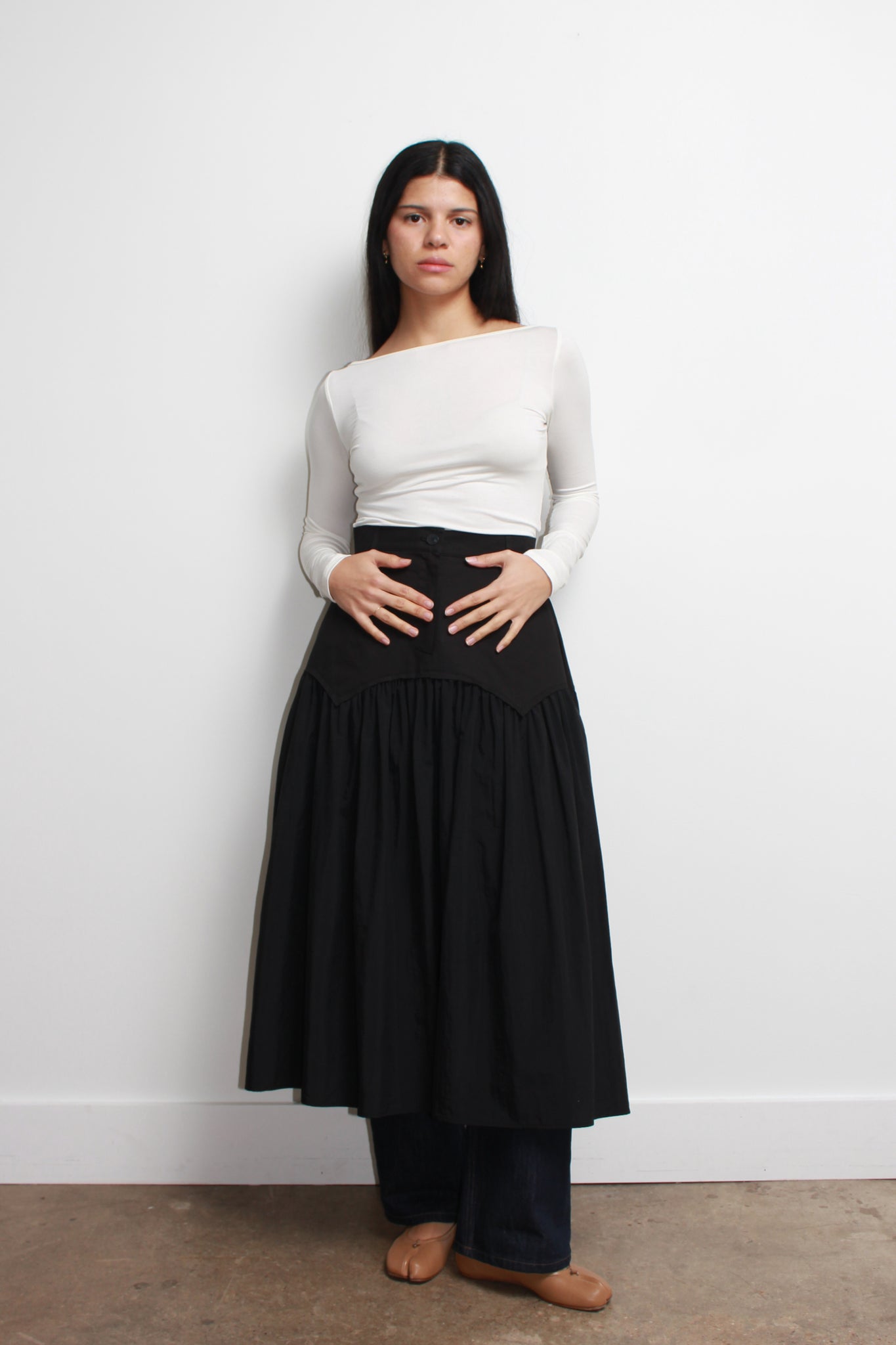 Drop-Waist flare midi skirt