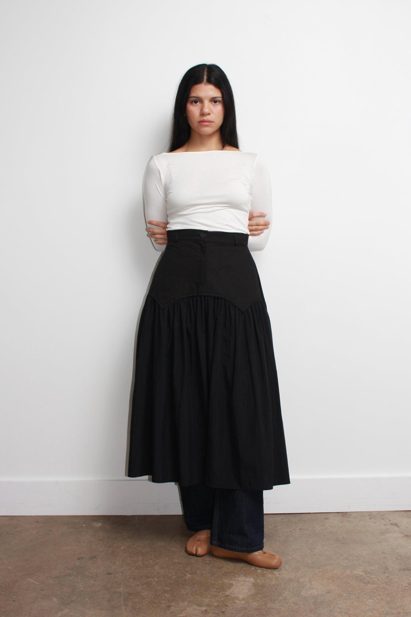 Drop-Waist flare midi skirt