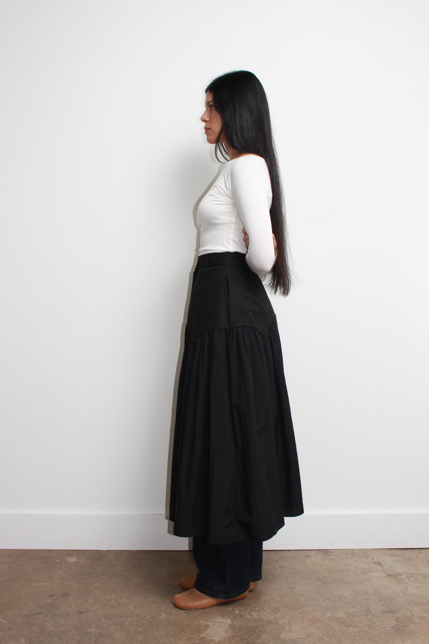 Drop-Waist flare midi skirt