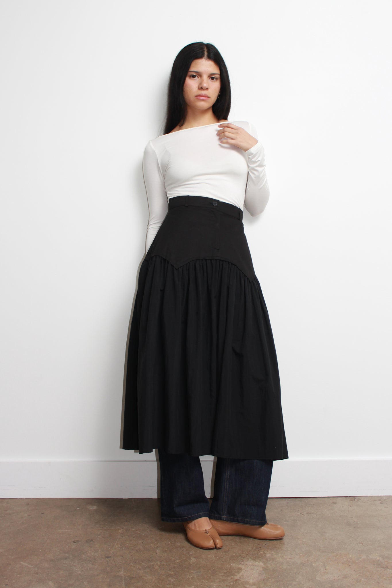 Drop-Waist flare midi skirt