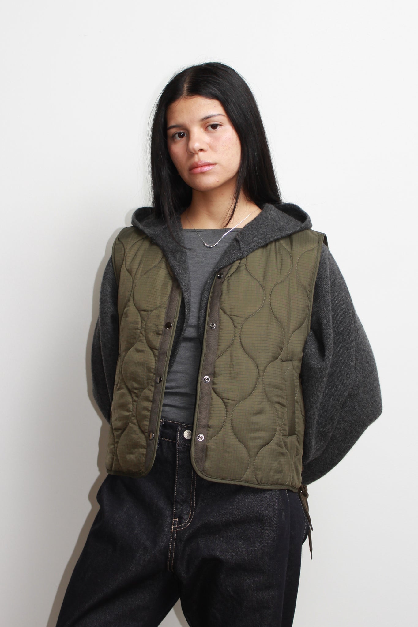 Grommet lace up quilted vest