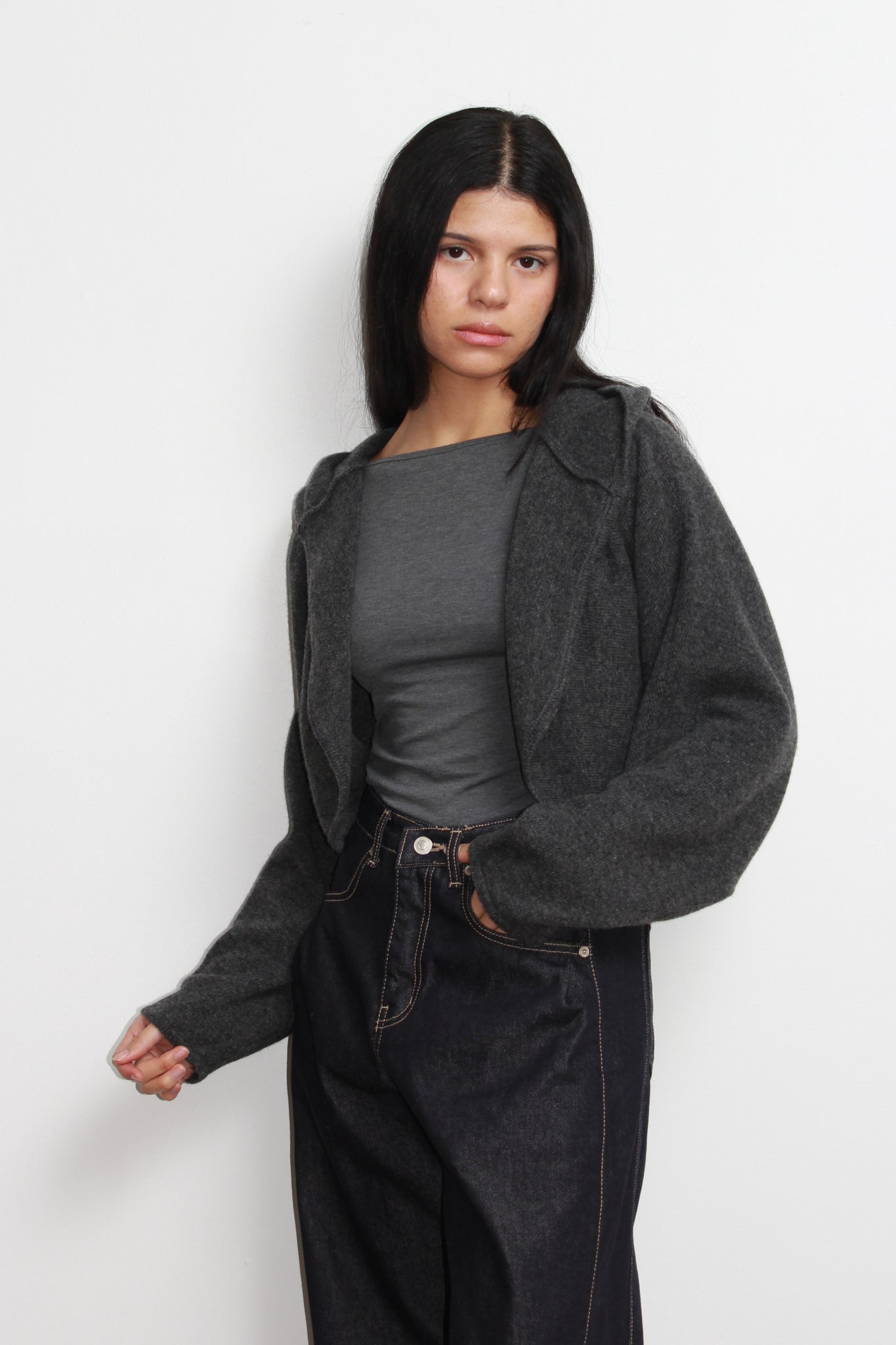 Dolman Hood Cardigan in Charcoal