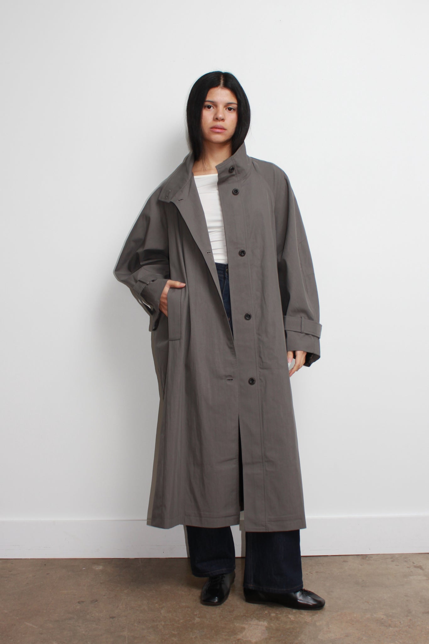 LS Oversized Trench Coat in Khaki Grey