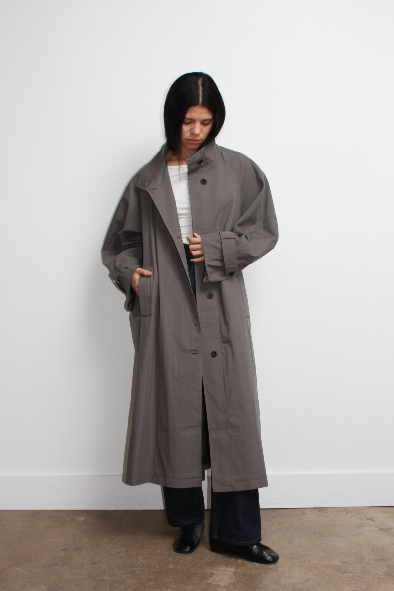 LS Oversized Trench Coat in Khaki Grey