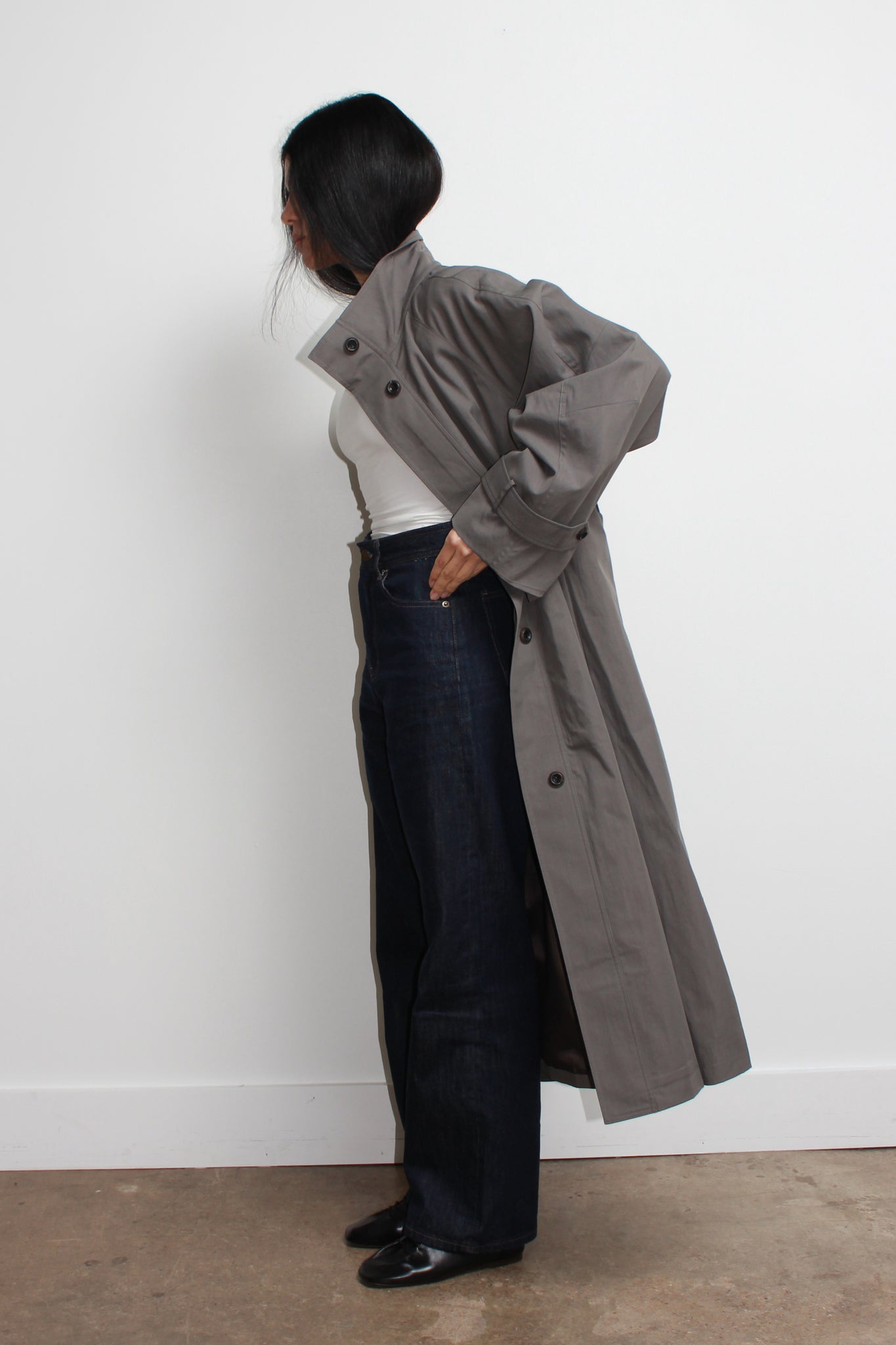 LS Oversized Trench Coat in Khaki Grey