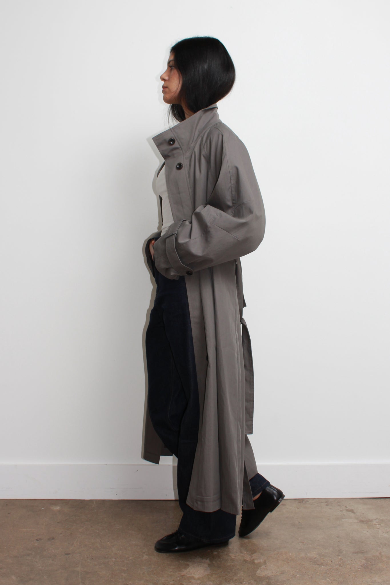 LS Oversized Trench Coat in Khaki Grey