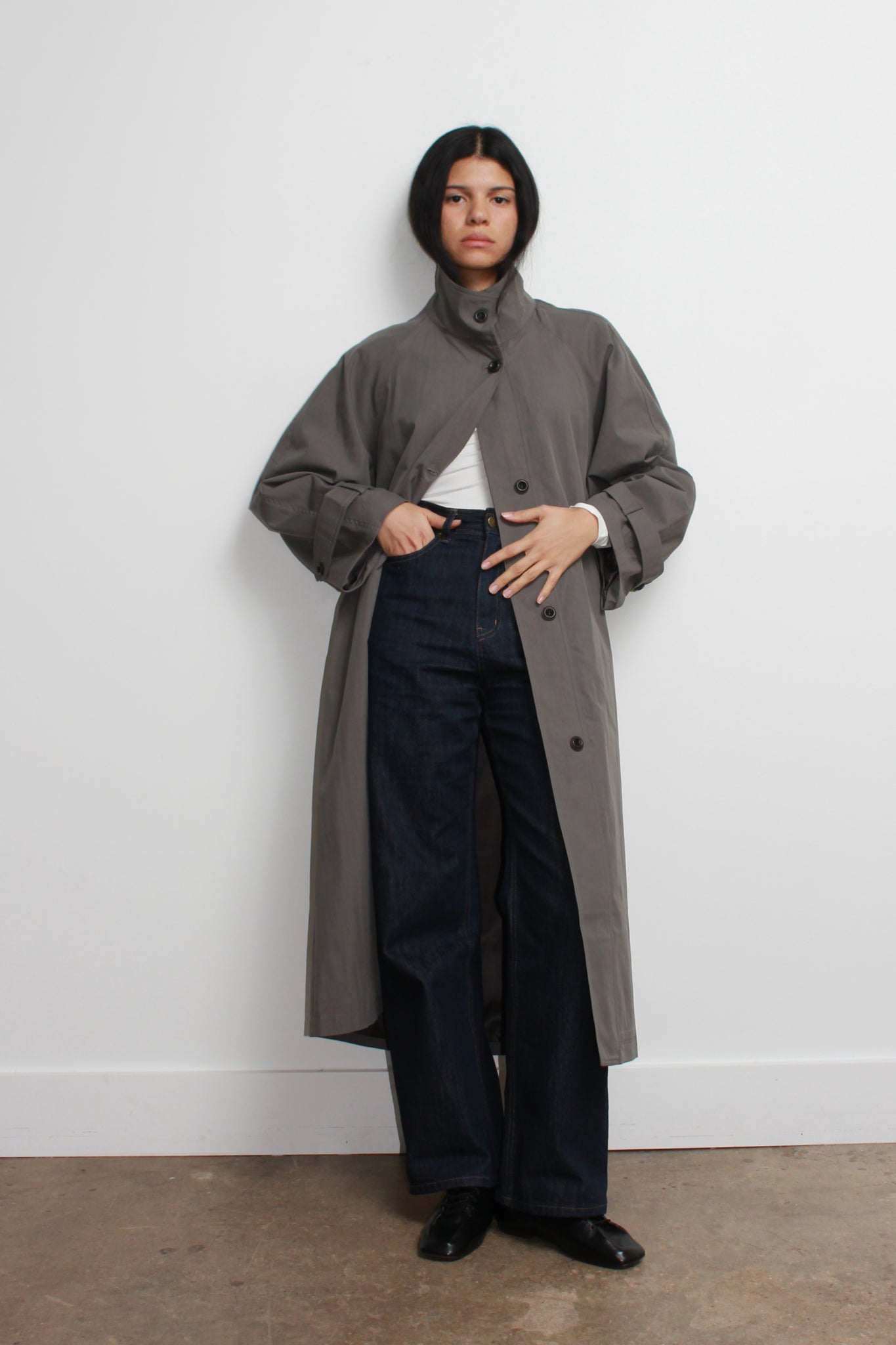 LS Oversized Trench Coat in Khaki Grey