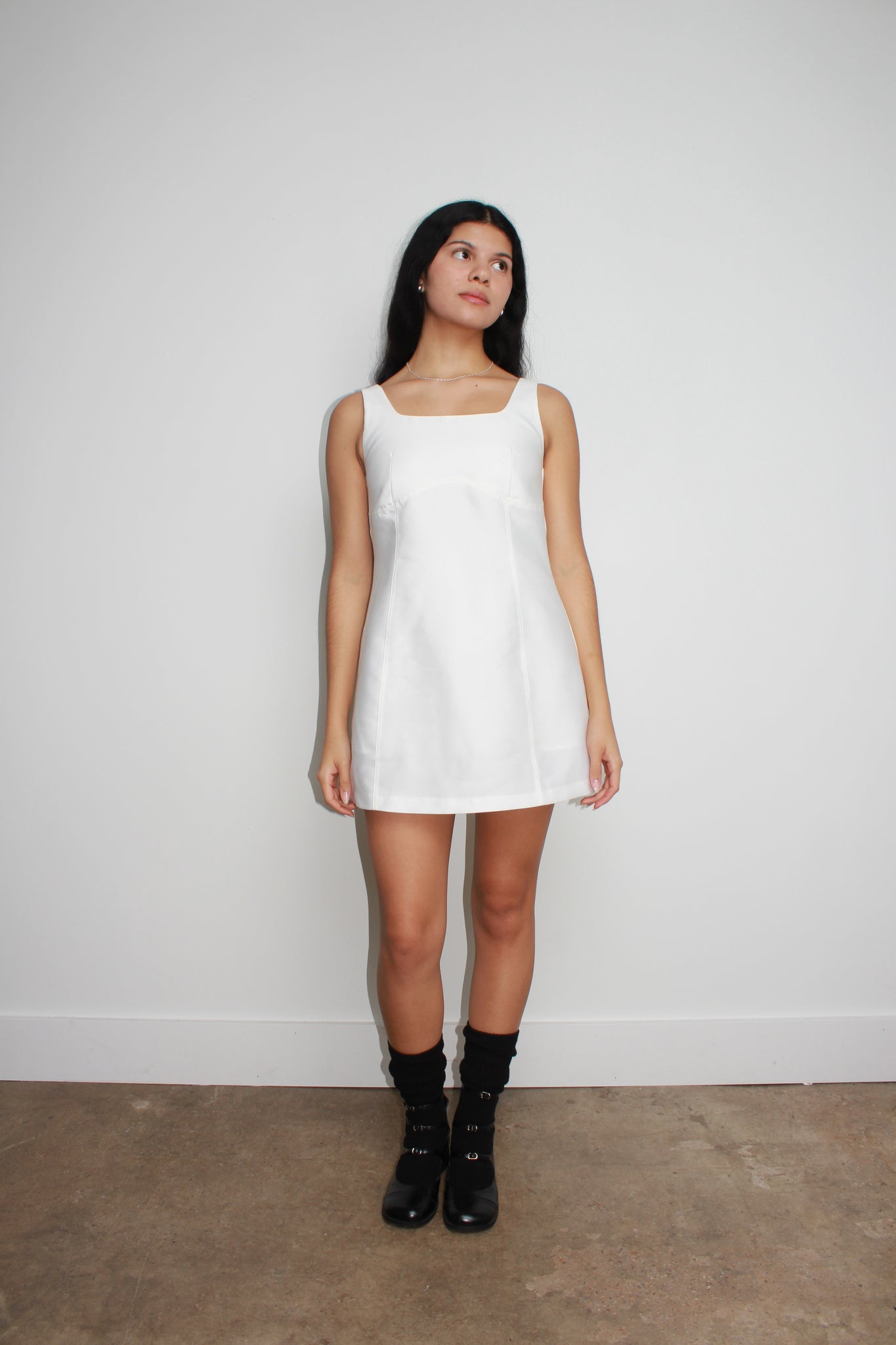 Mardi Square Neck Mini Dress in White