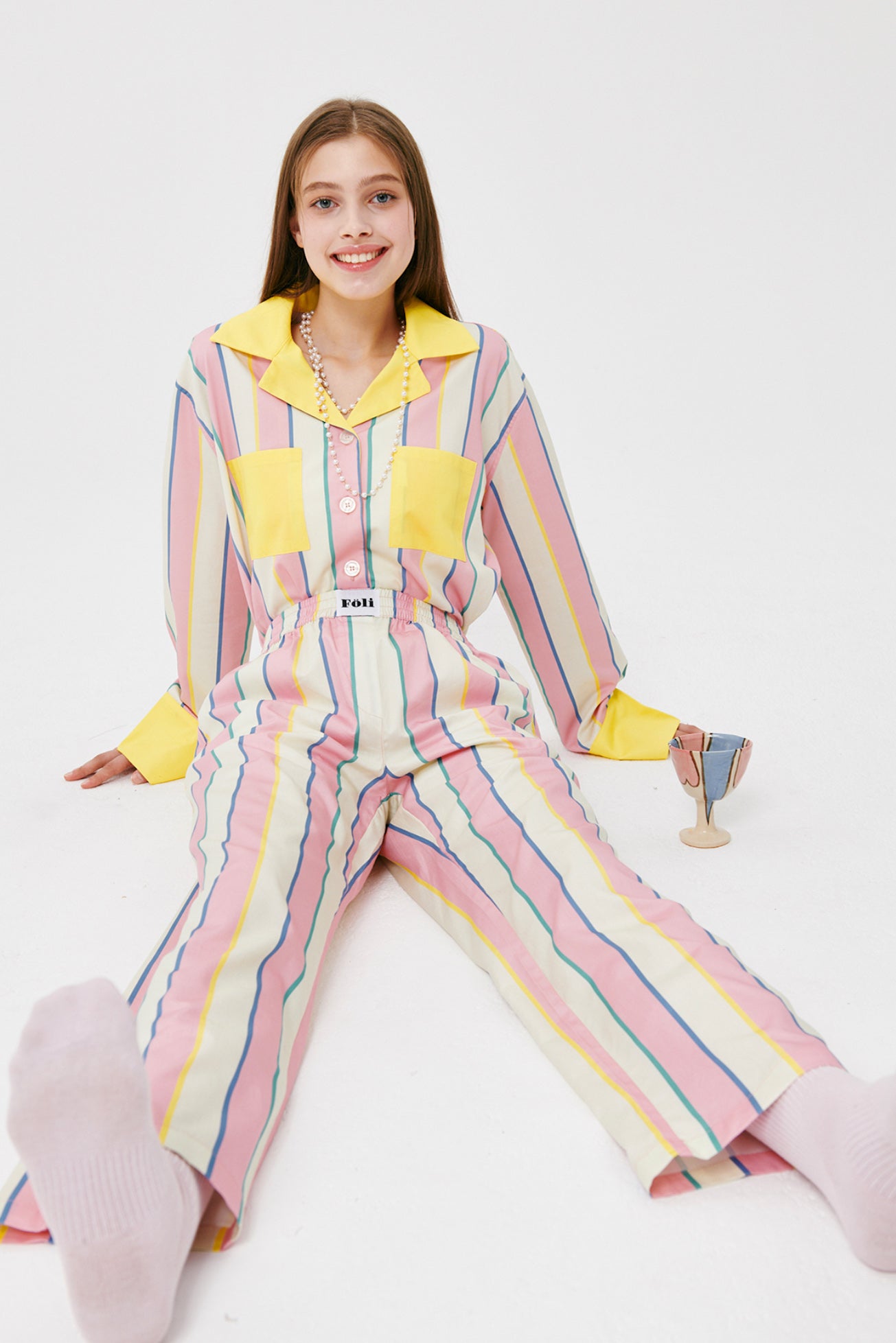 Creamy Stripe Loungewear Set by Foli