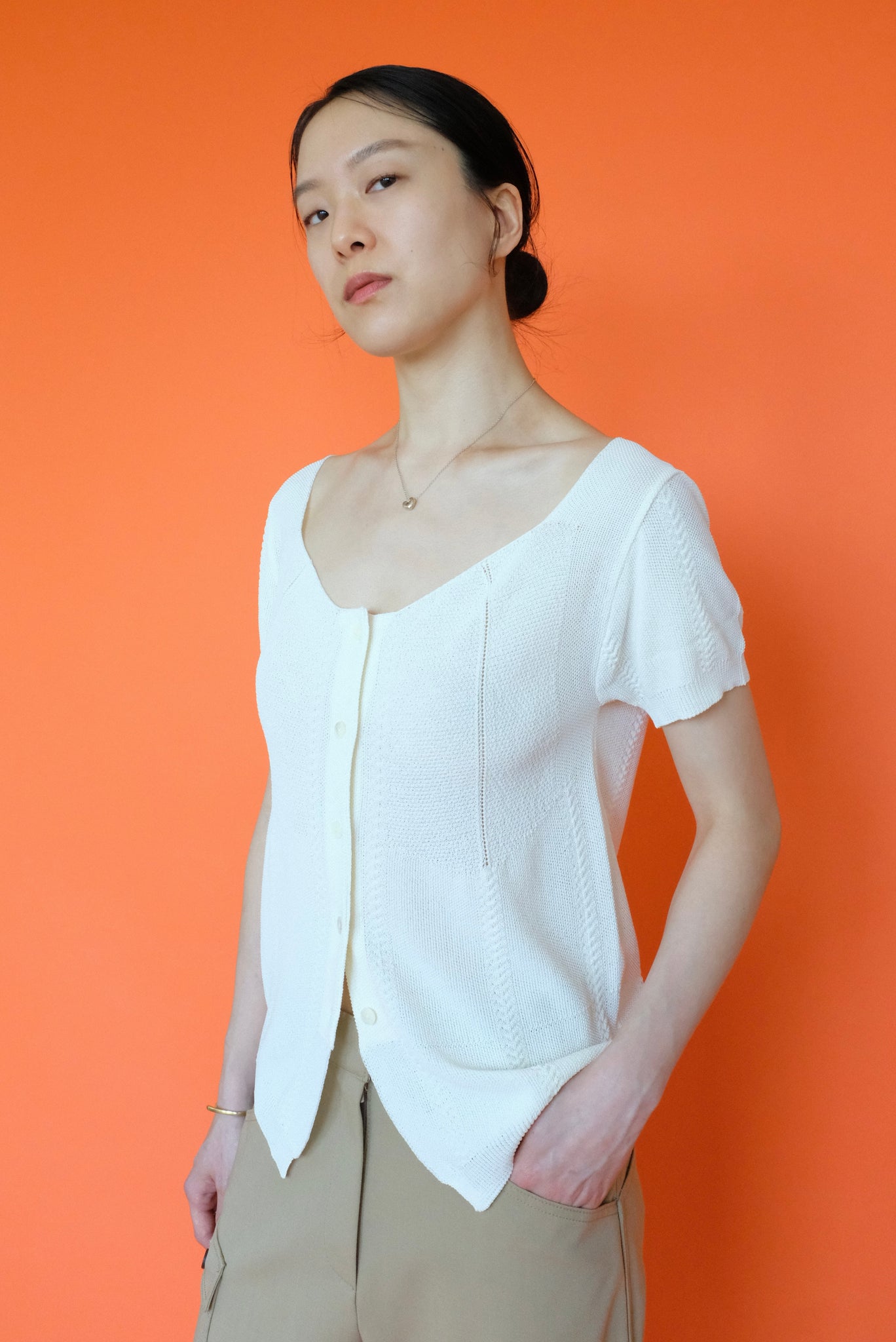 Scoop Neck Knit Cardigan in Ivory