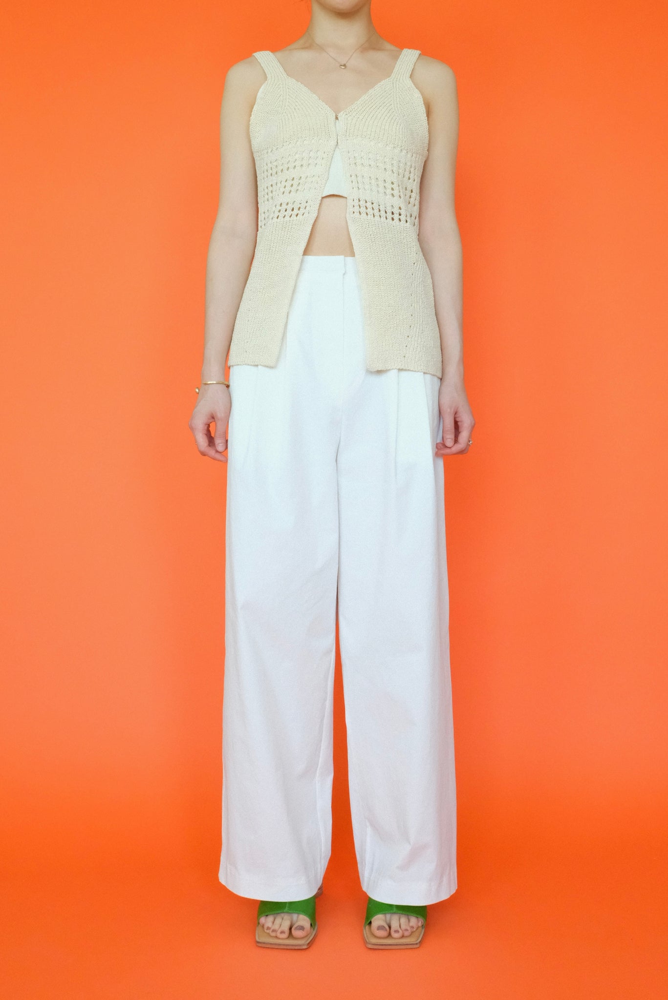 Pin Tuck Cotton Pants in White