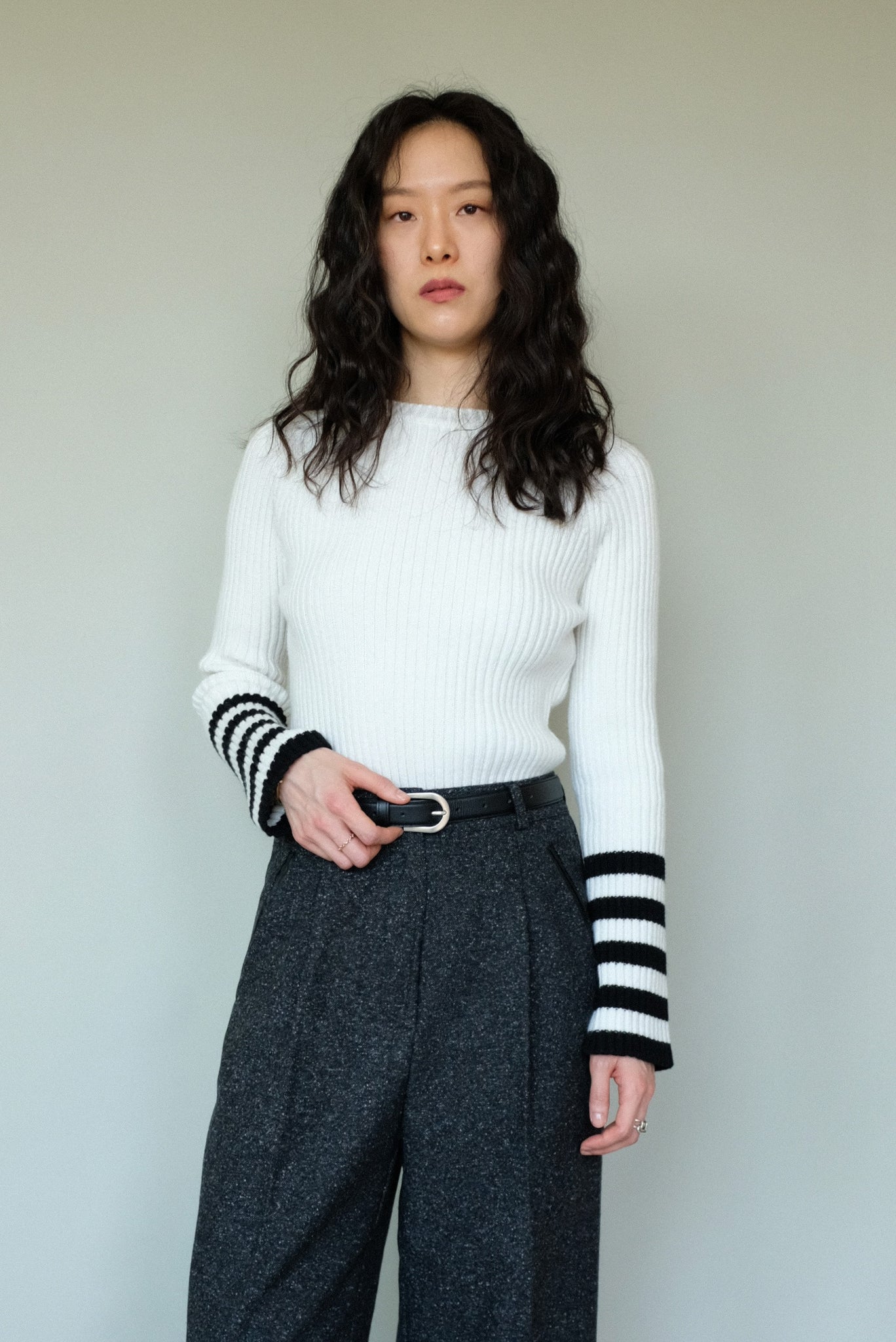Striped Knit Top in Off white