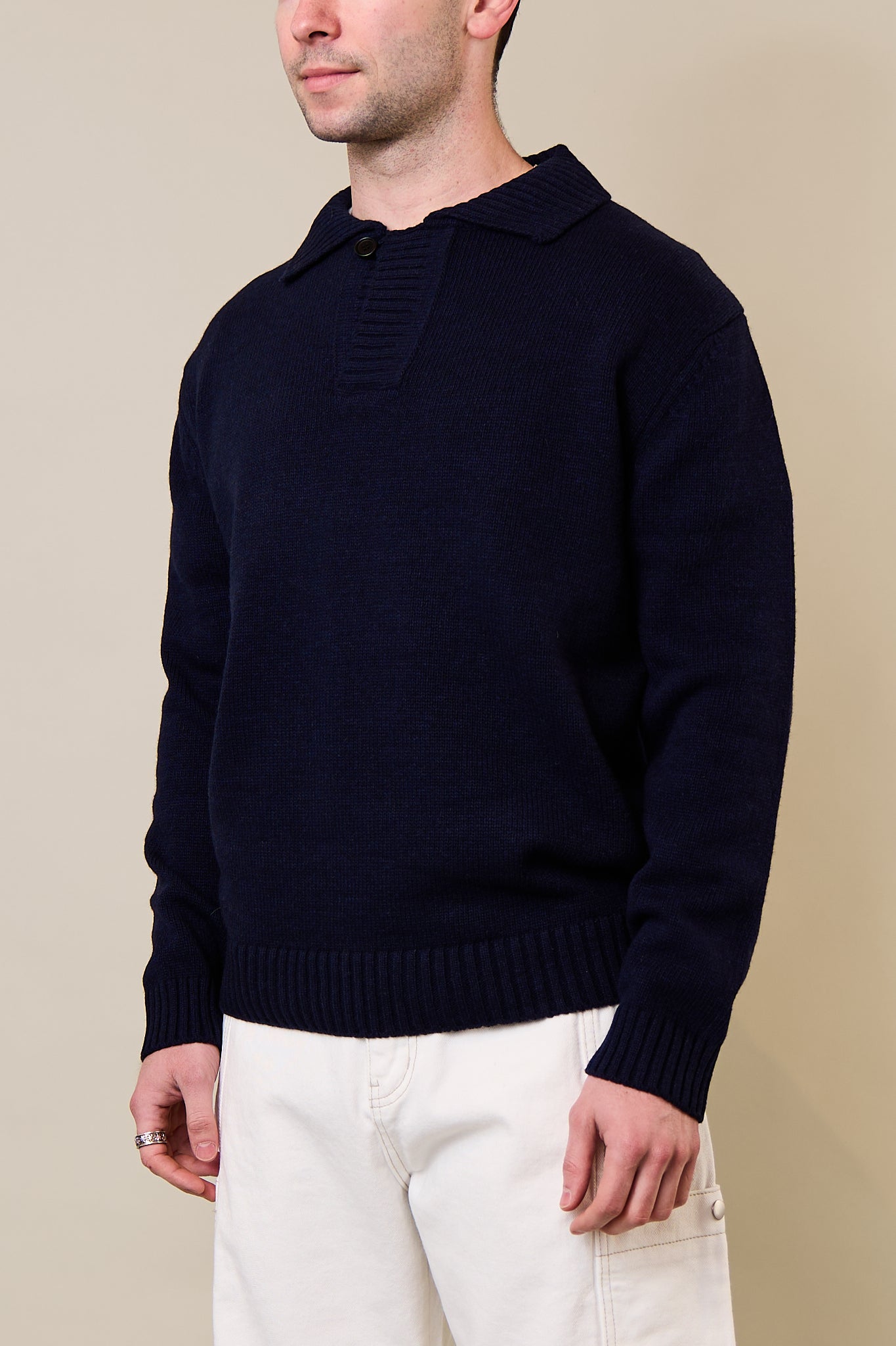 One button Wool knit in Navy