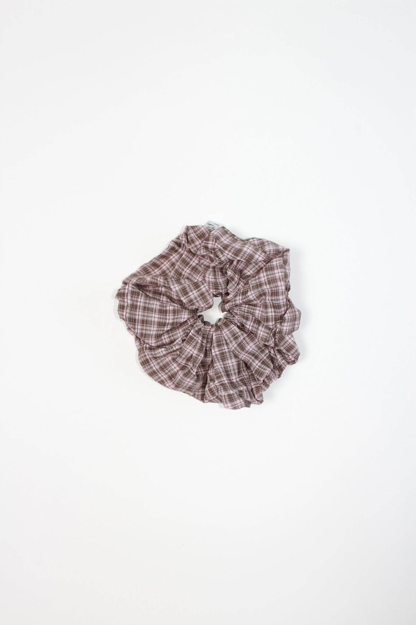 Fall Checker Big Scrunchie in Pink Brown