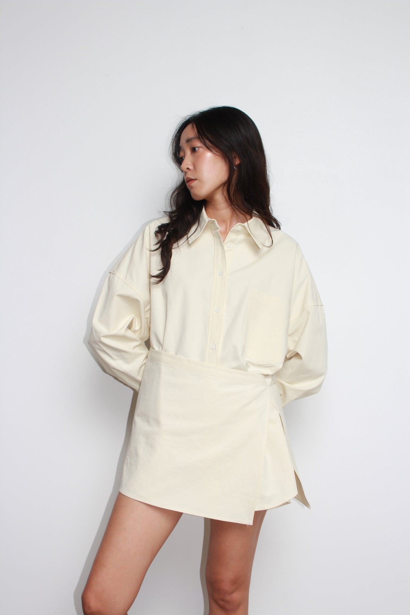 Heavy Cotton Button Up Shirt w/ Wrap in Off White