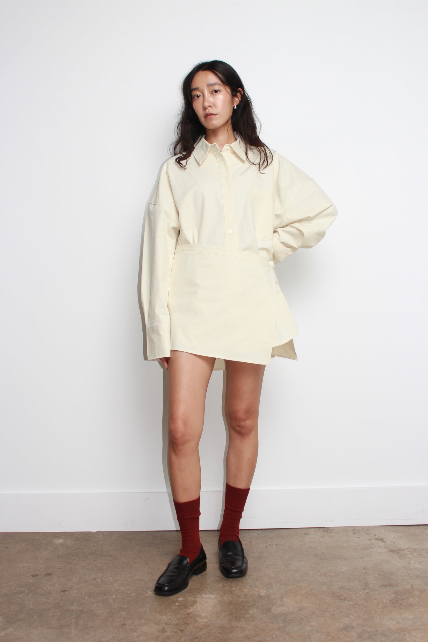 Heavy Cotton Button Up Shirt w/ Wrap in Off White