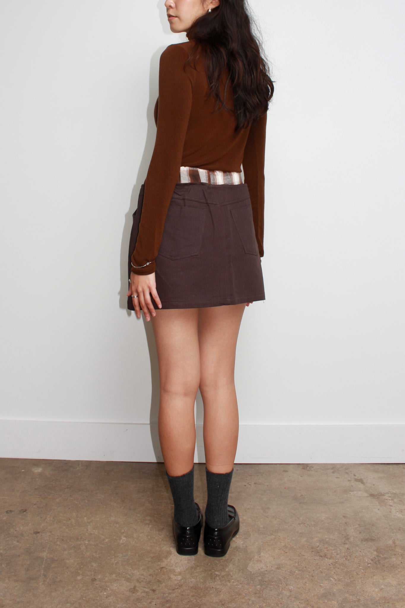 Checker Contrast Mini Skirt in Brown