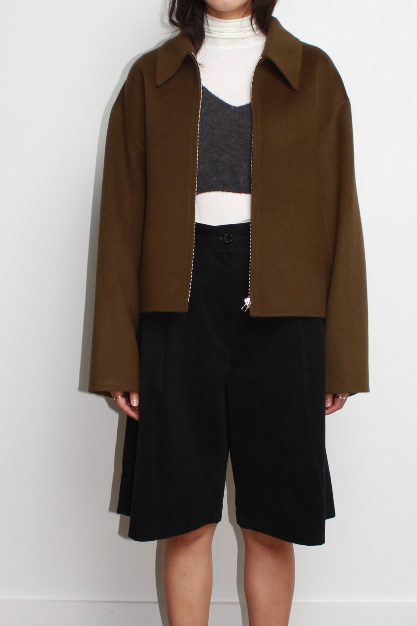 Handmade Wool Zip-up Coat Olive Brown