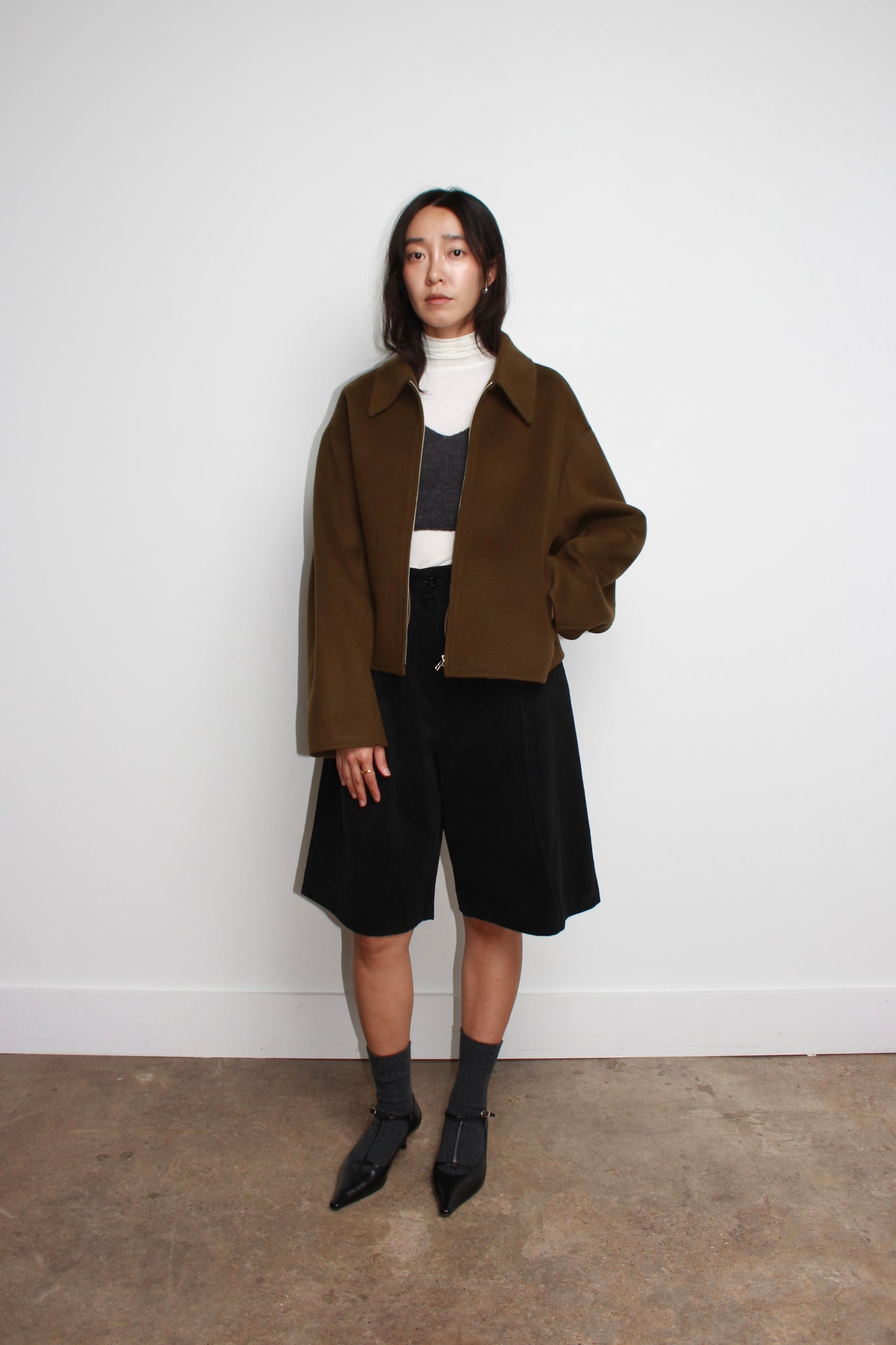 Handmade Wool Zip-up Coat Olive Brown