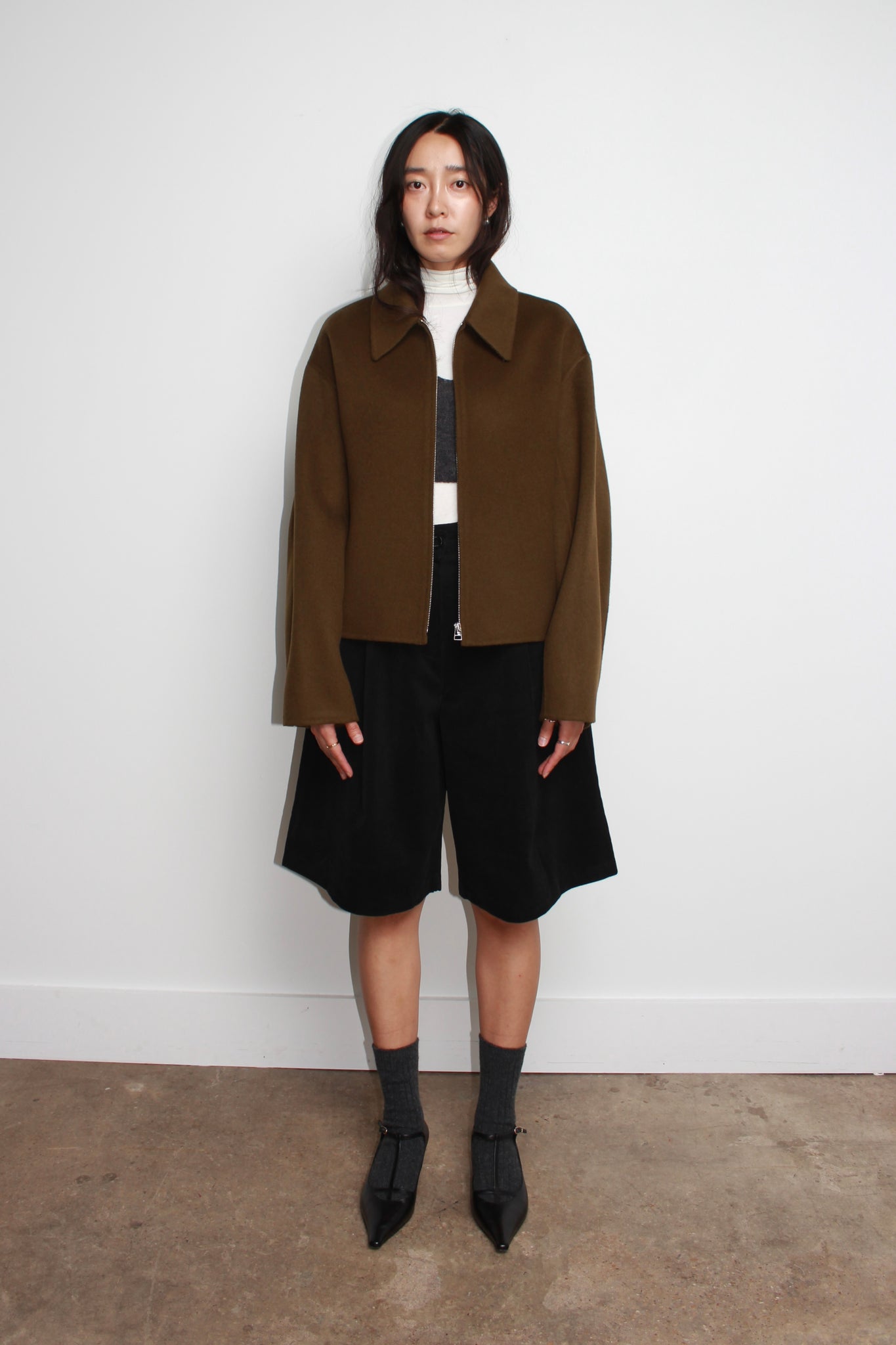 Handmade Wool Zip-up Coat Olive Brown