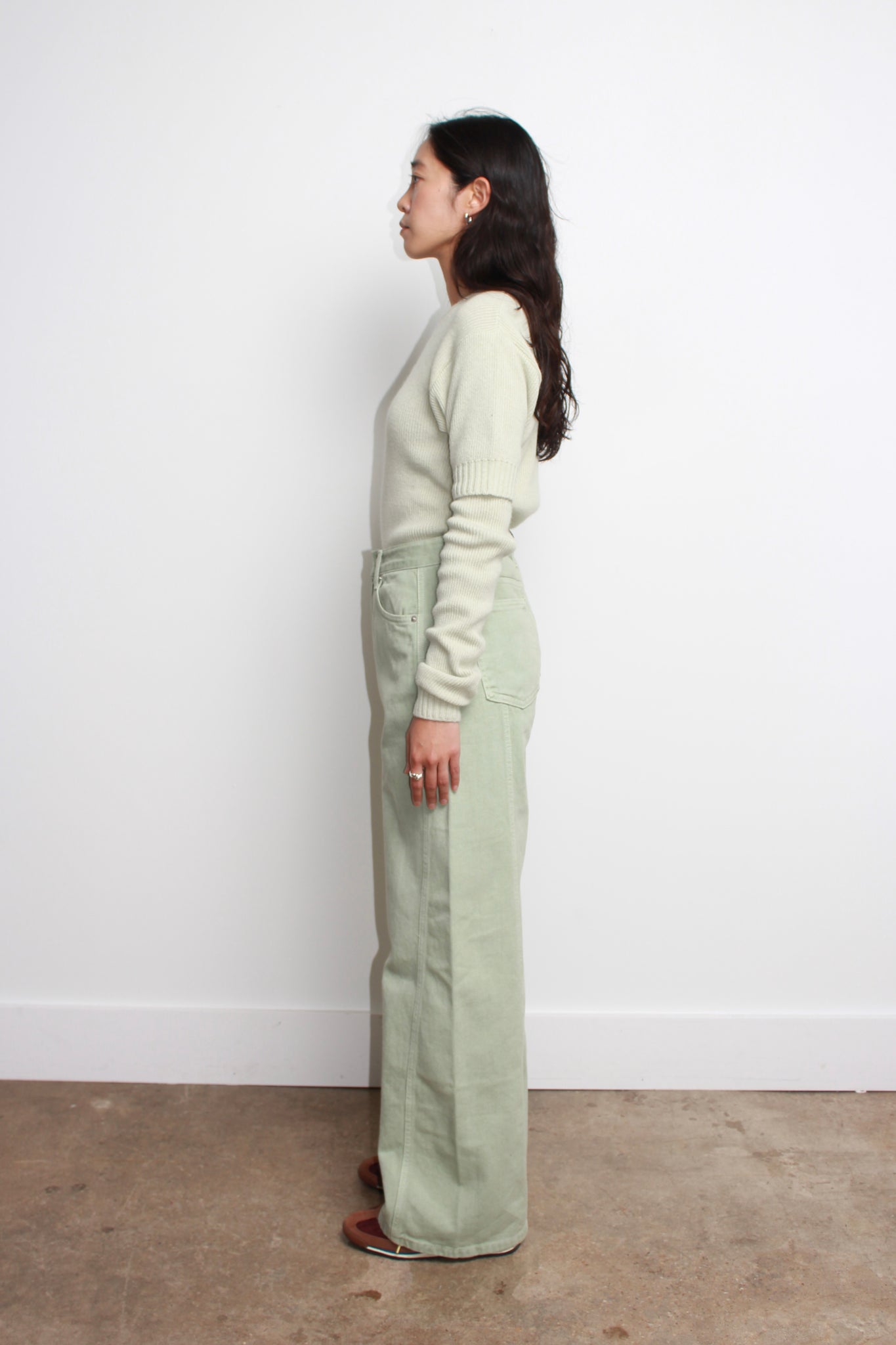 Line Wool Button Sleeve Knit in Mint